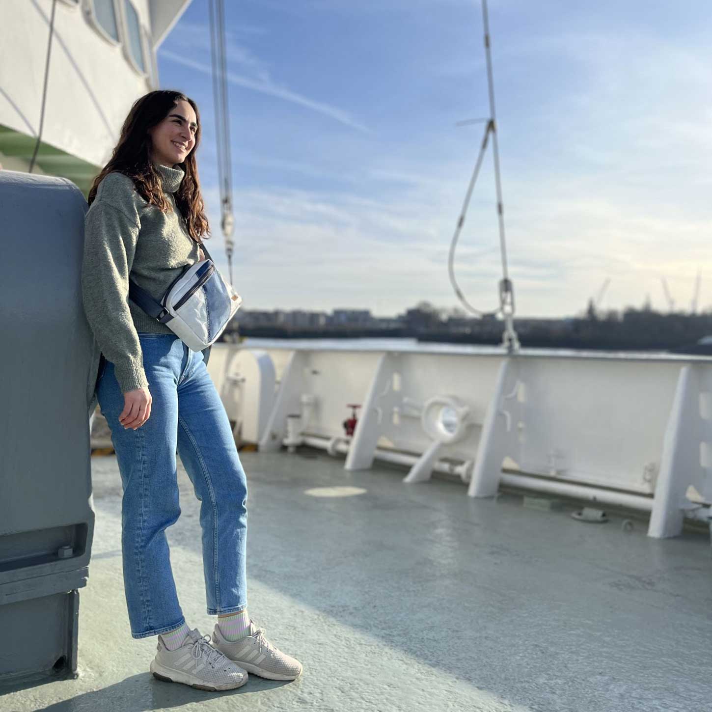 Handtasche Fender Segeltuch weiß-blau