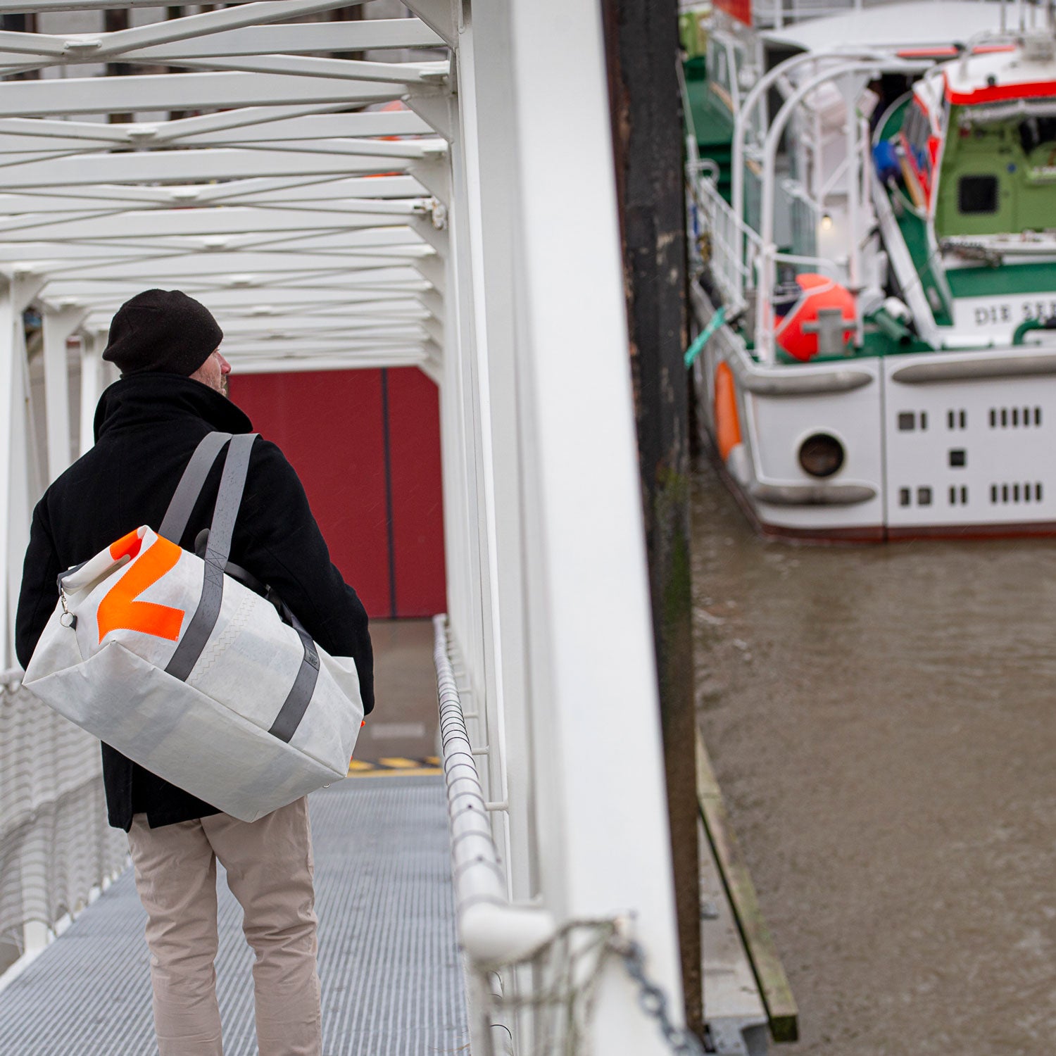 Reisetasche Kutter Segeltuch weiß-blau Zahl hellgrau