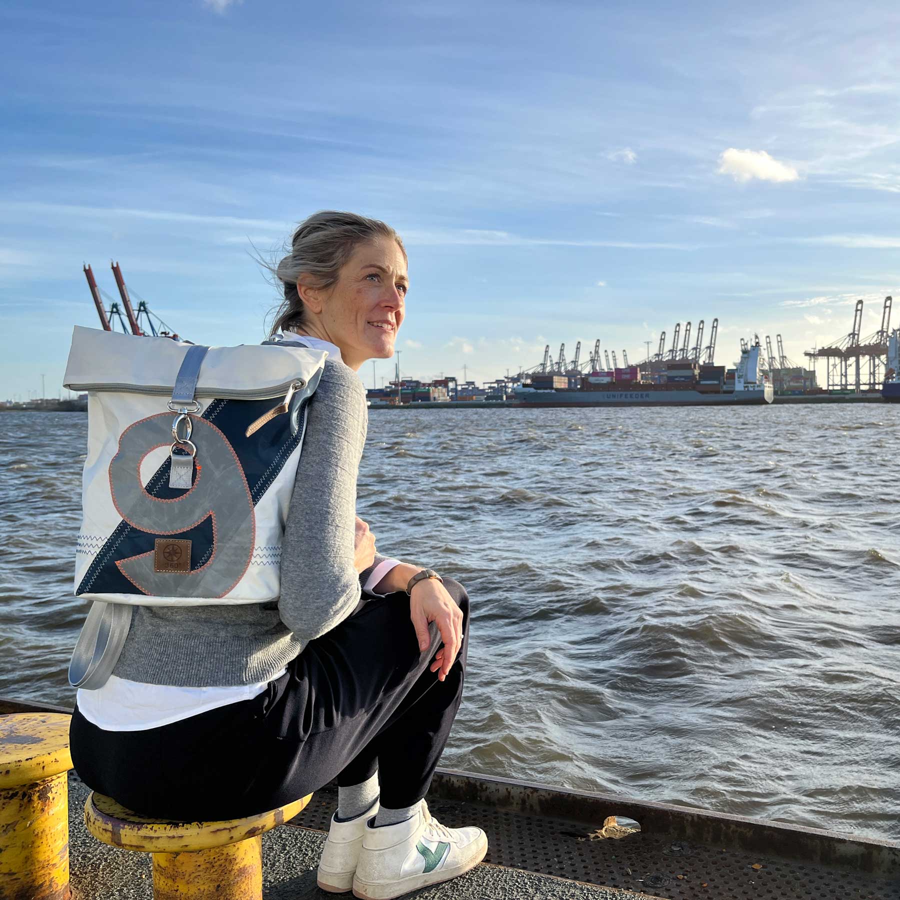 Rucksack Möwe Segeltuch weiß-grau Zahl blau