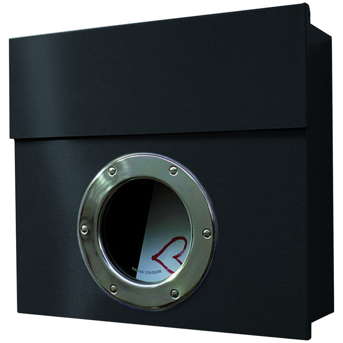 Letterman 1 Design Briefkasten mit Bullauge, verdecktes Schloss, moderner Wand-Postkasten schwarz (RAL 9005)