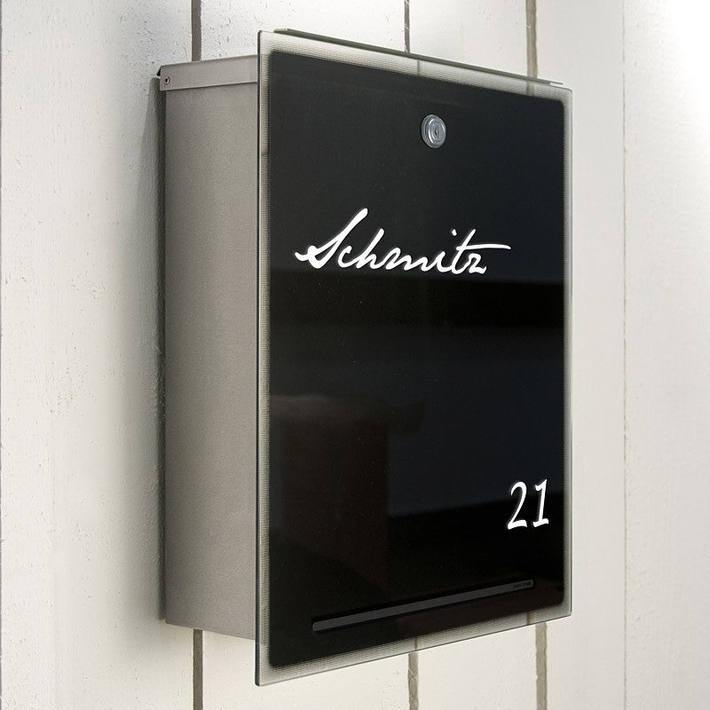 Letterman 3 Edelstahl Glas schwarz Briefkasten - 559 b