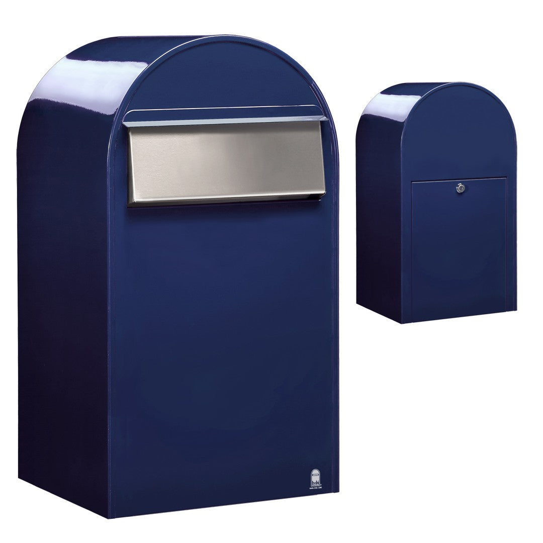 Zaunbriefkasten Grande B RAL 5003 blau, Briefeinwurf Edelstahl
