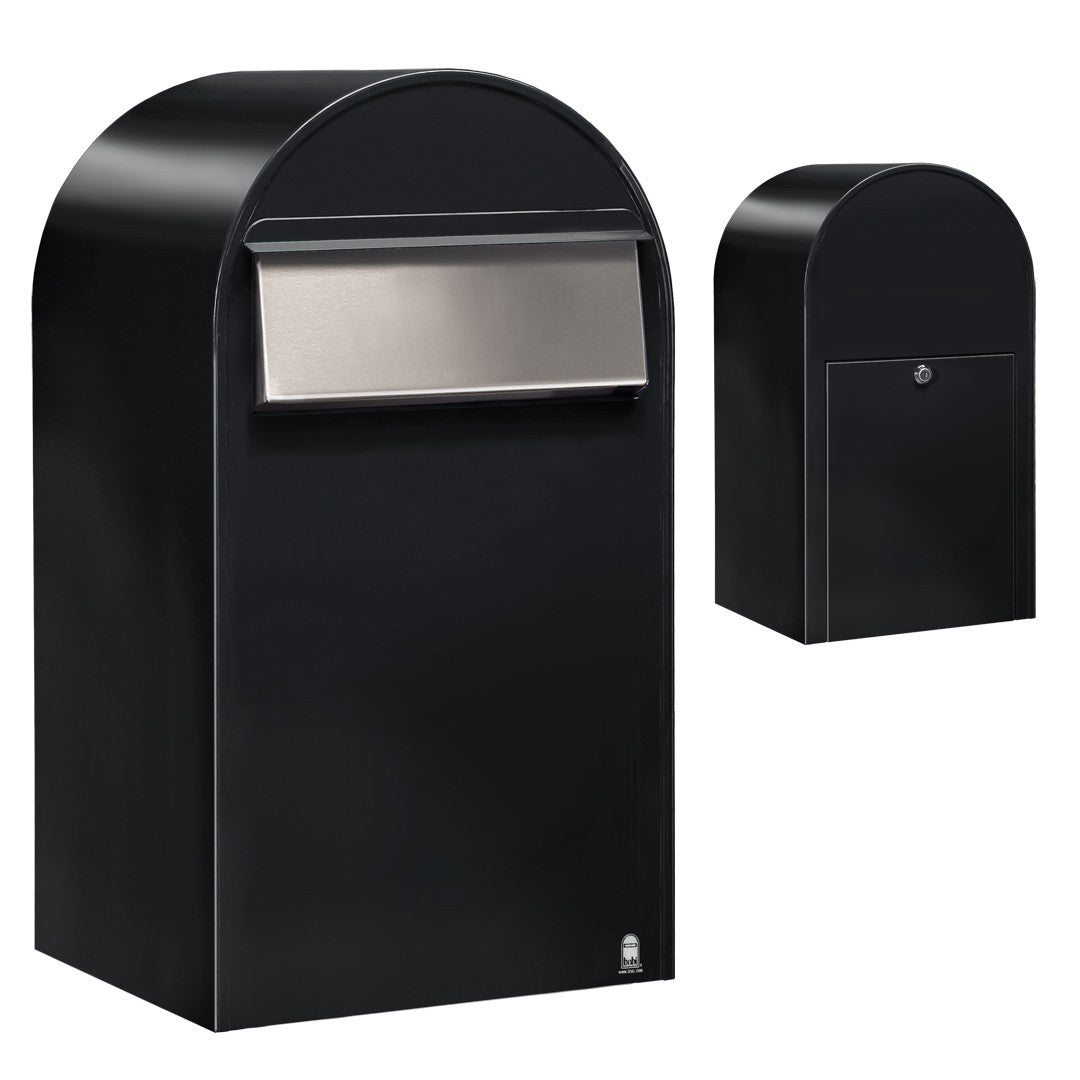 Zaunbriefkasten Grande B RAL 9005 strukturschwarz, Briefeinwurf Edelstahl