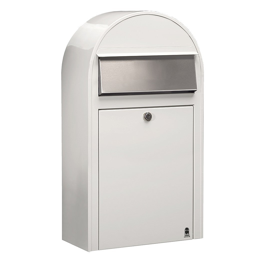 Briefkasten Grande S RAL 9016 weiß, Briefeinwurf Edelstahl