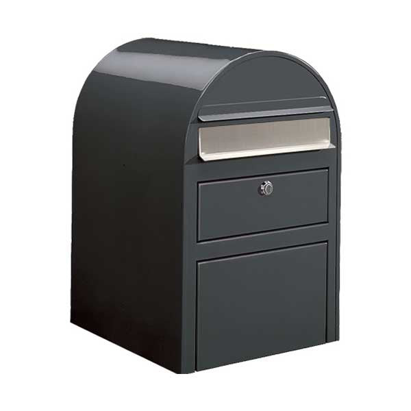 Briefkasten Swiss mit Paketfach RAL 7016 grau, Briefeinwurf Edelstahl