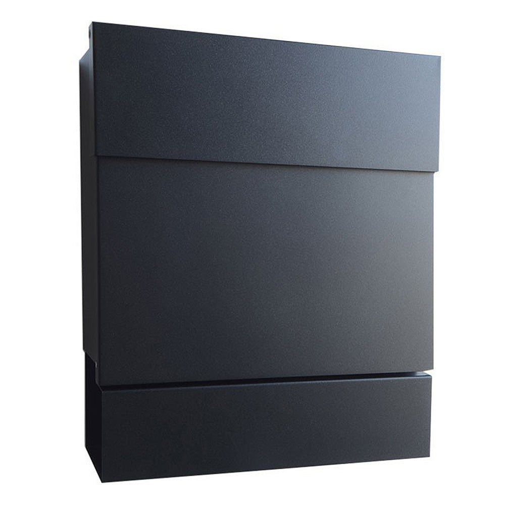 Letterman 5 Design Briefkasten mit Zeitungsfach schwarz (RAL 9005), verdecktes Schloss, moderner Wand-Postkasten