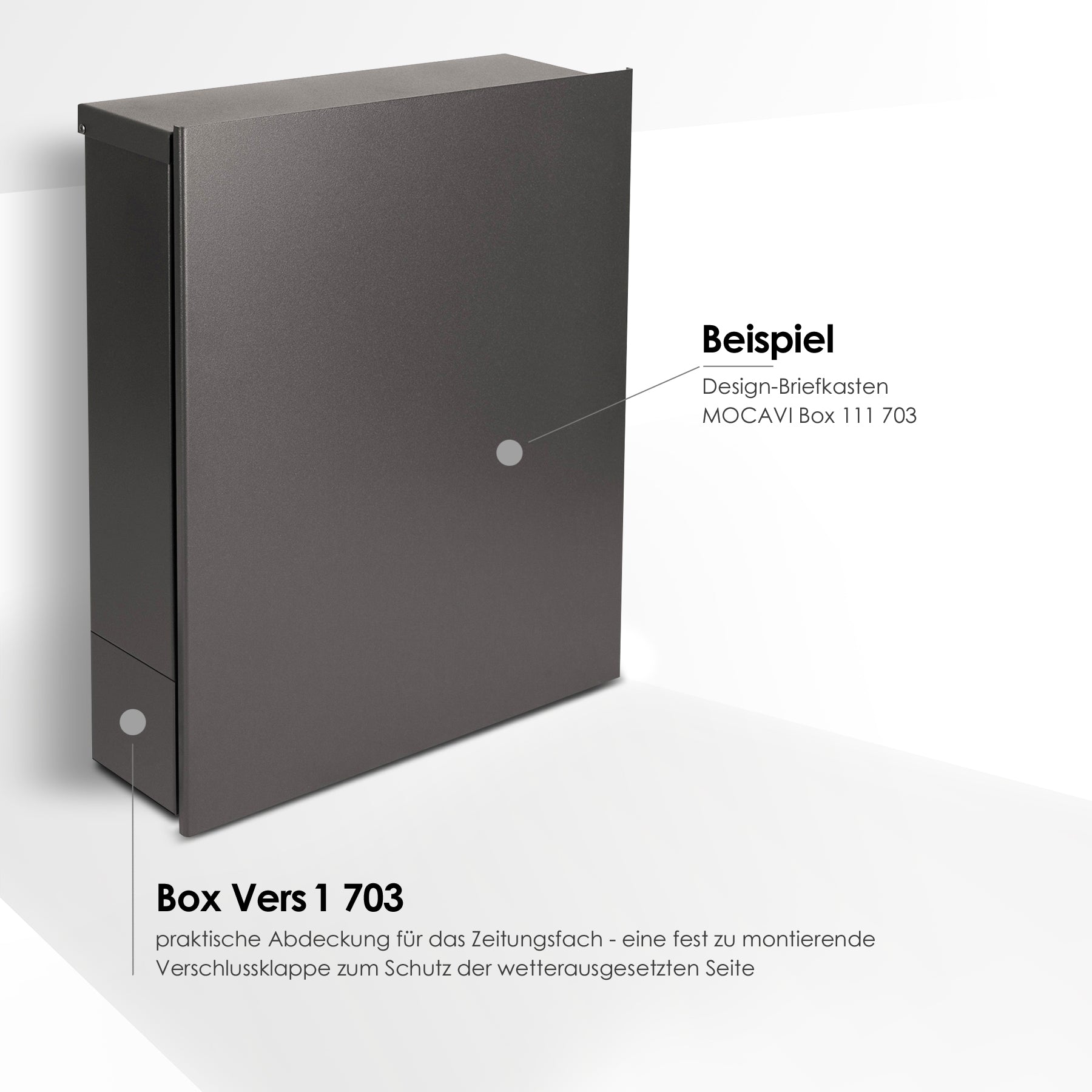 Briefkasten grau glänzend mit seitlichem Verschluss des Zeitungsfaches
