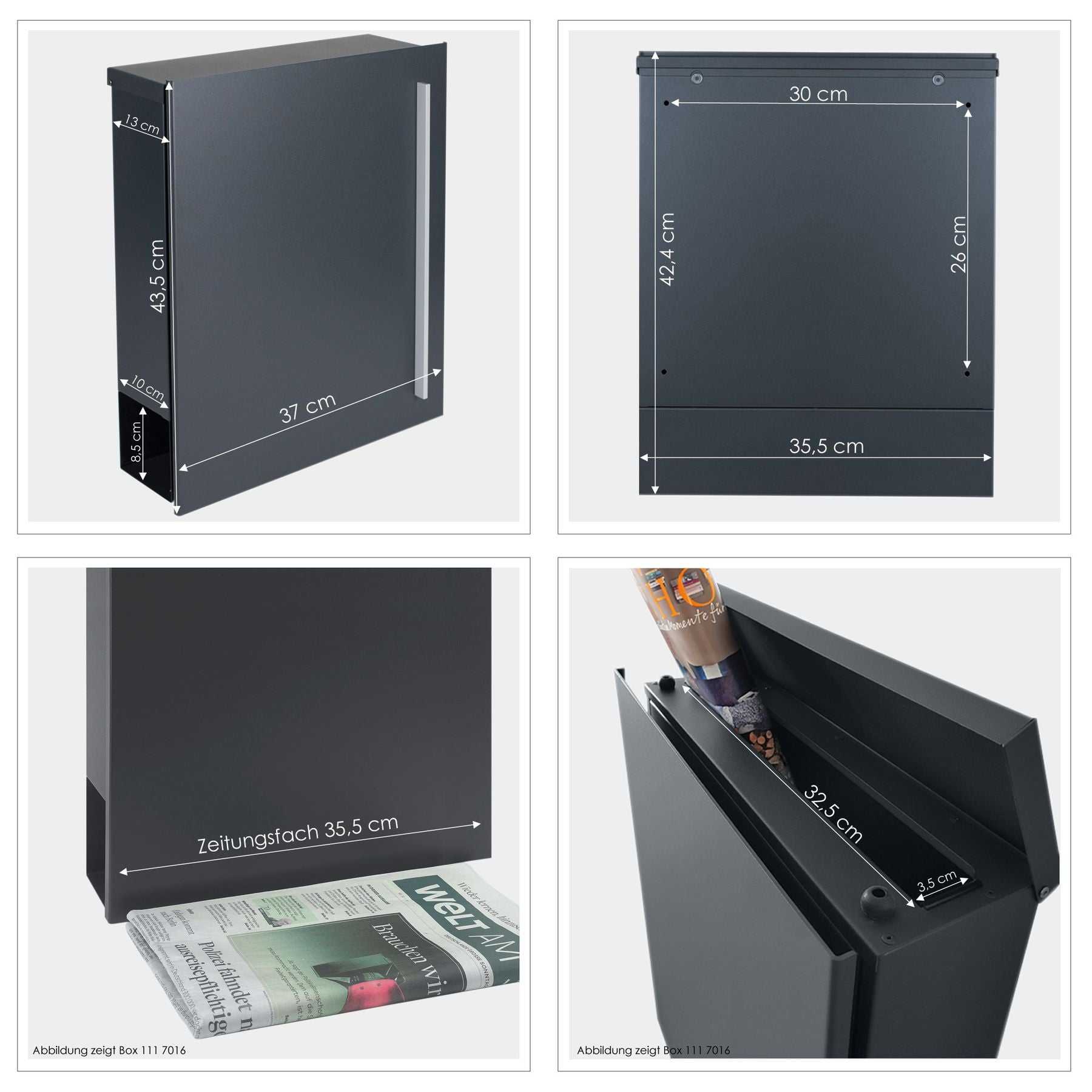 B-Ware Box 110R Design-Briefkasten mit Zeitungsfach anthrazit-grau (RAL 7016)