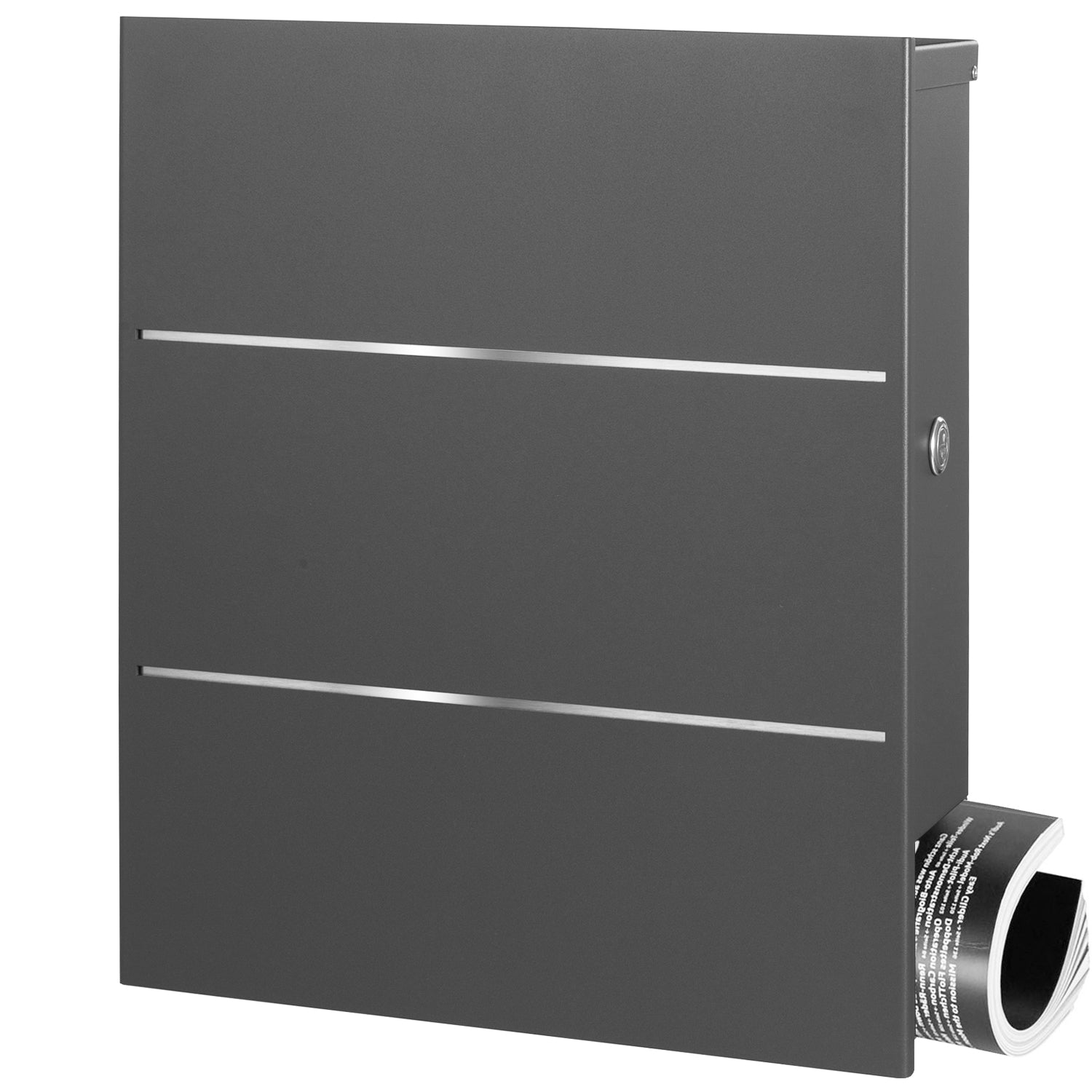 B-Ware Box 141 Design-Briefkasten mit Zeitungsfach grau-eisenglimmer (DB 703) mit Edelstahl-Detail