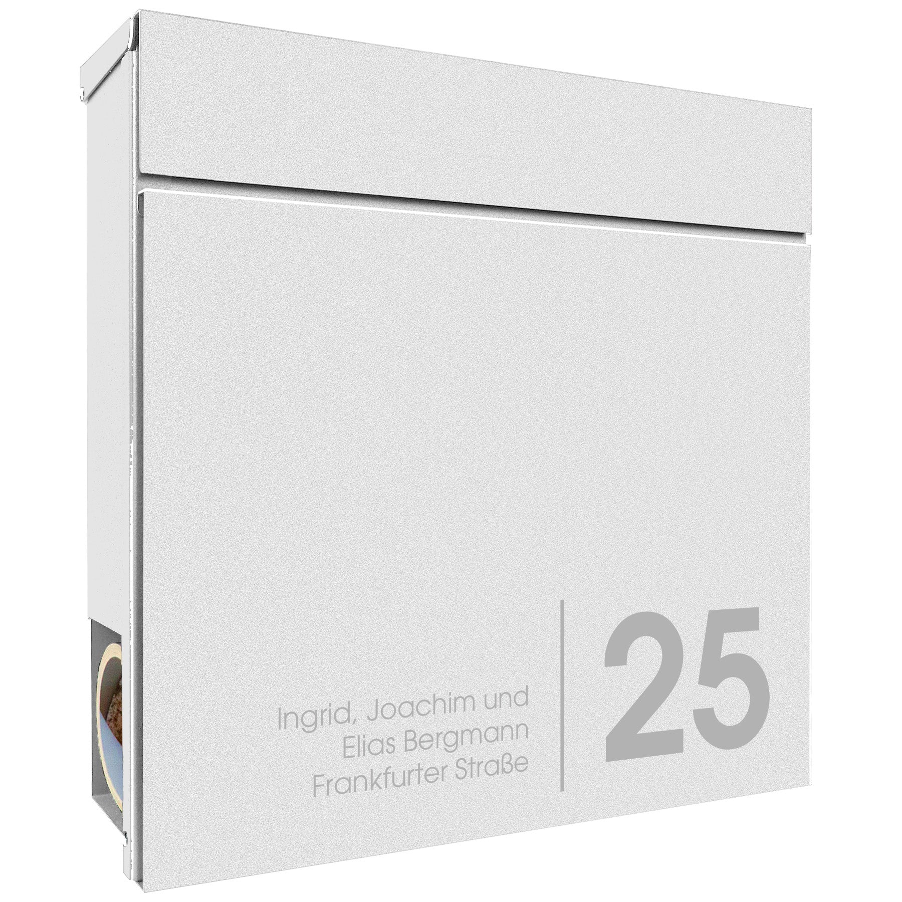 Hochwertige Personalisierung auf Box 713 signalweiss