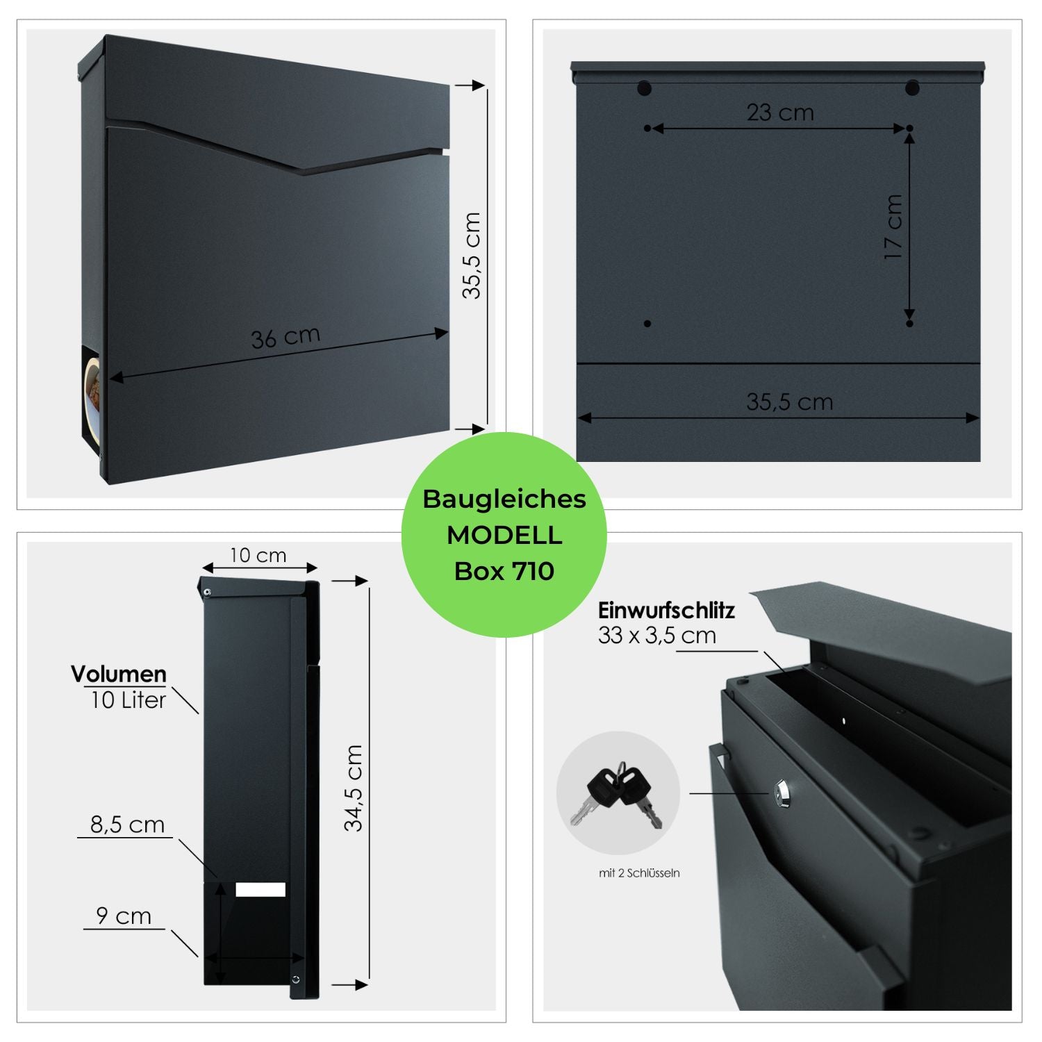 B-Ware Box 715 Briefkasten mit Zeitungsfach anthrazit