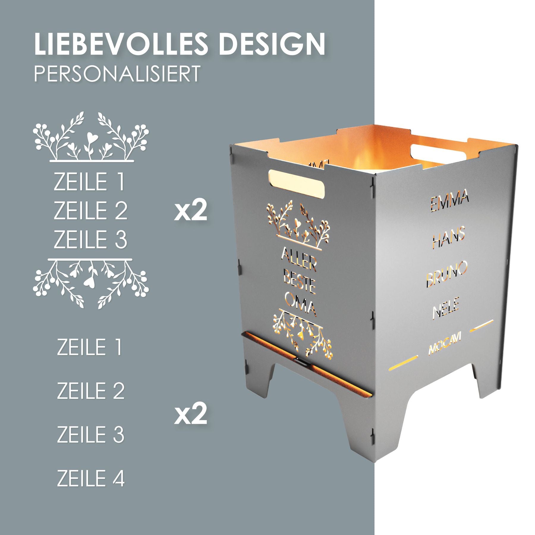 Edelstahl Feuerkorb Beste 52 cm | 3 mm V2A personalisiert