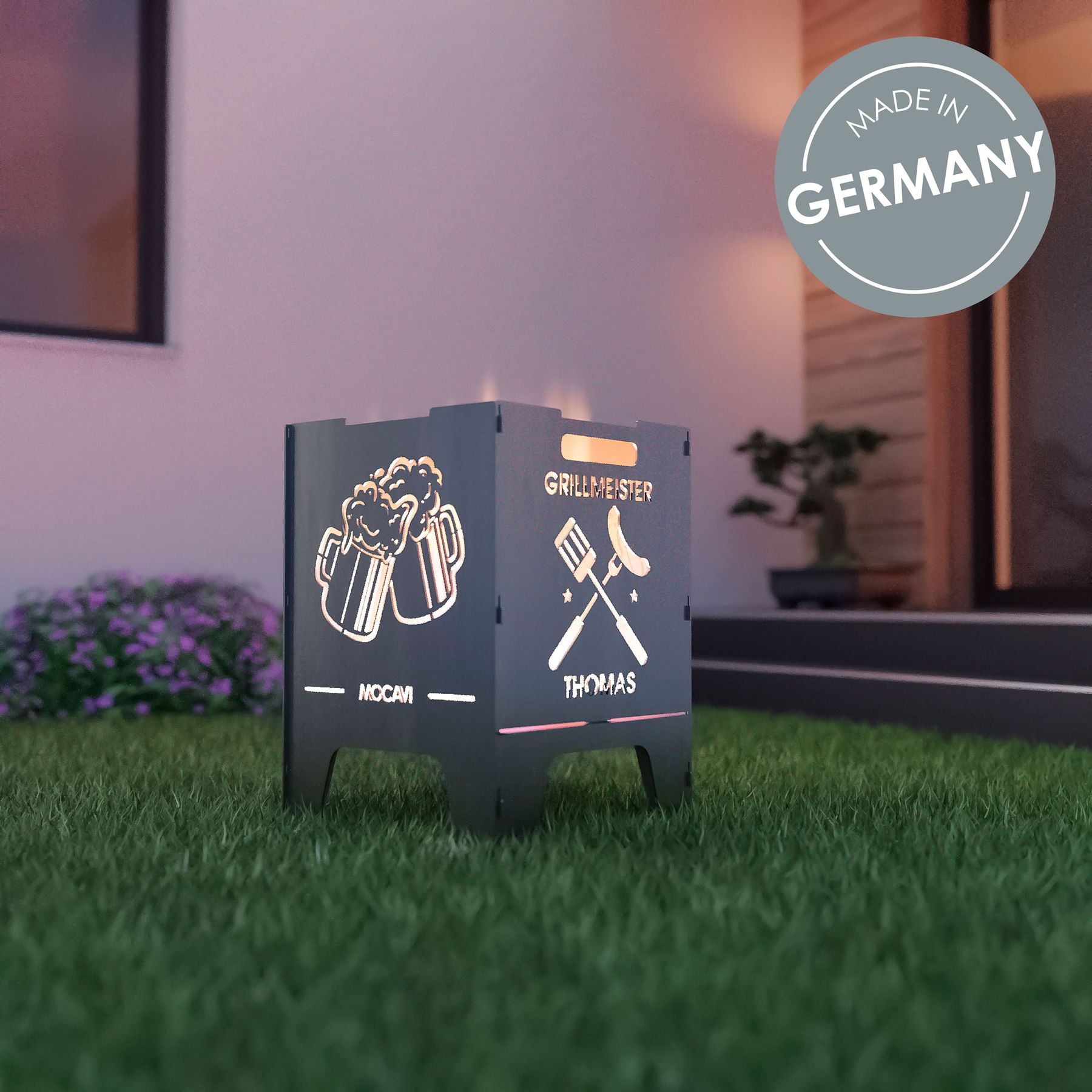 Edelstahl Feuerkorb Grillen 52 cm | 3 mm V2A personalisiert