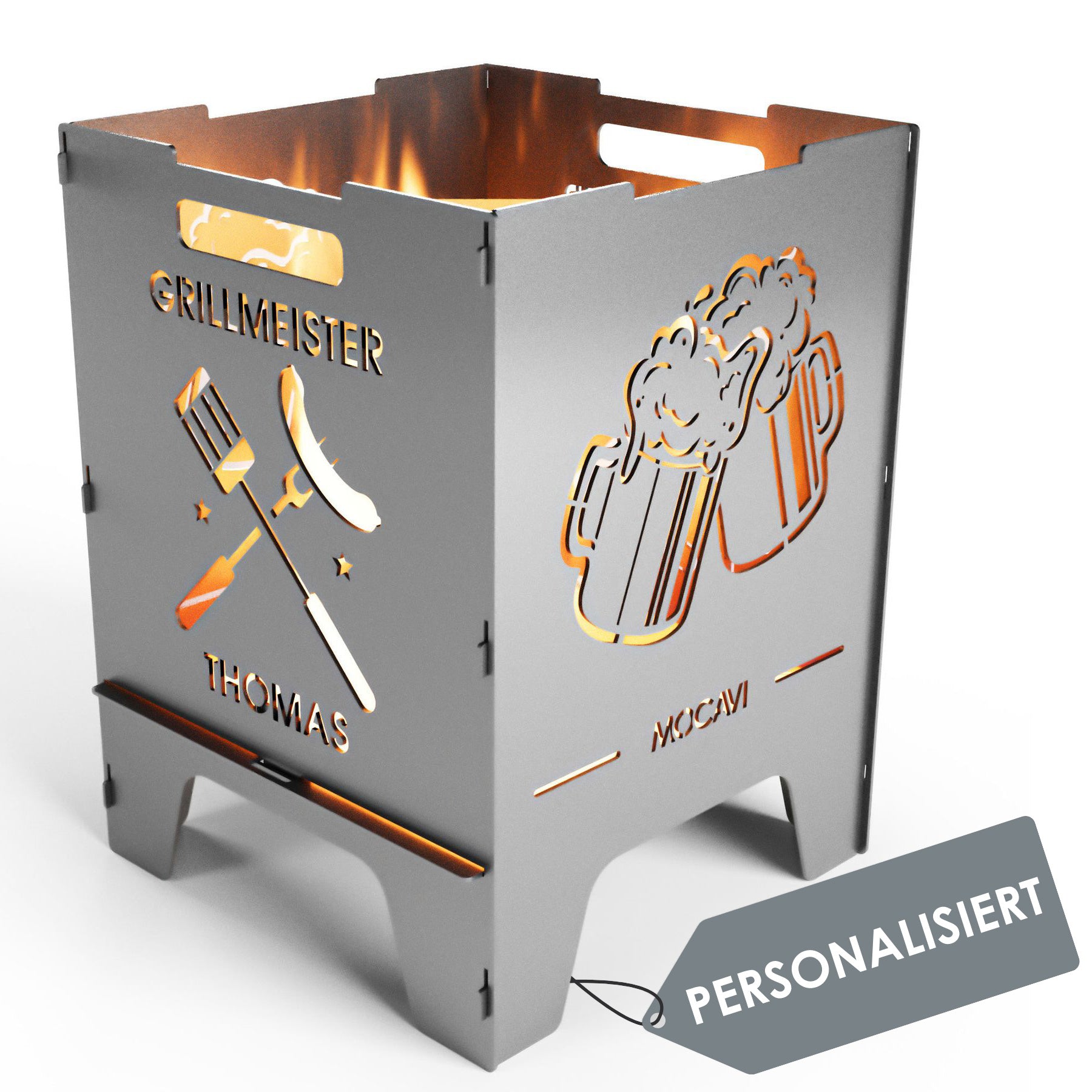 Edelstahl Feuerkorb Grillen 52 cm | 3 mm V2A personalisiert
