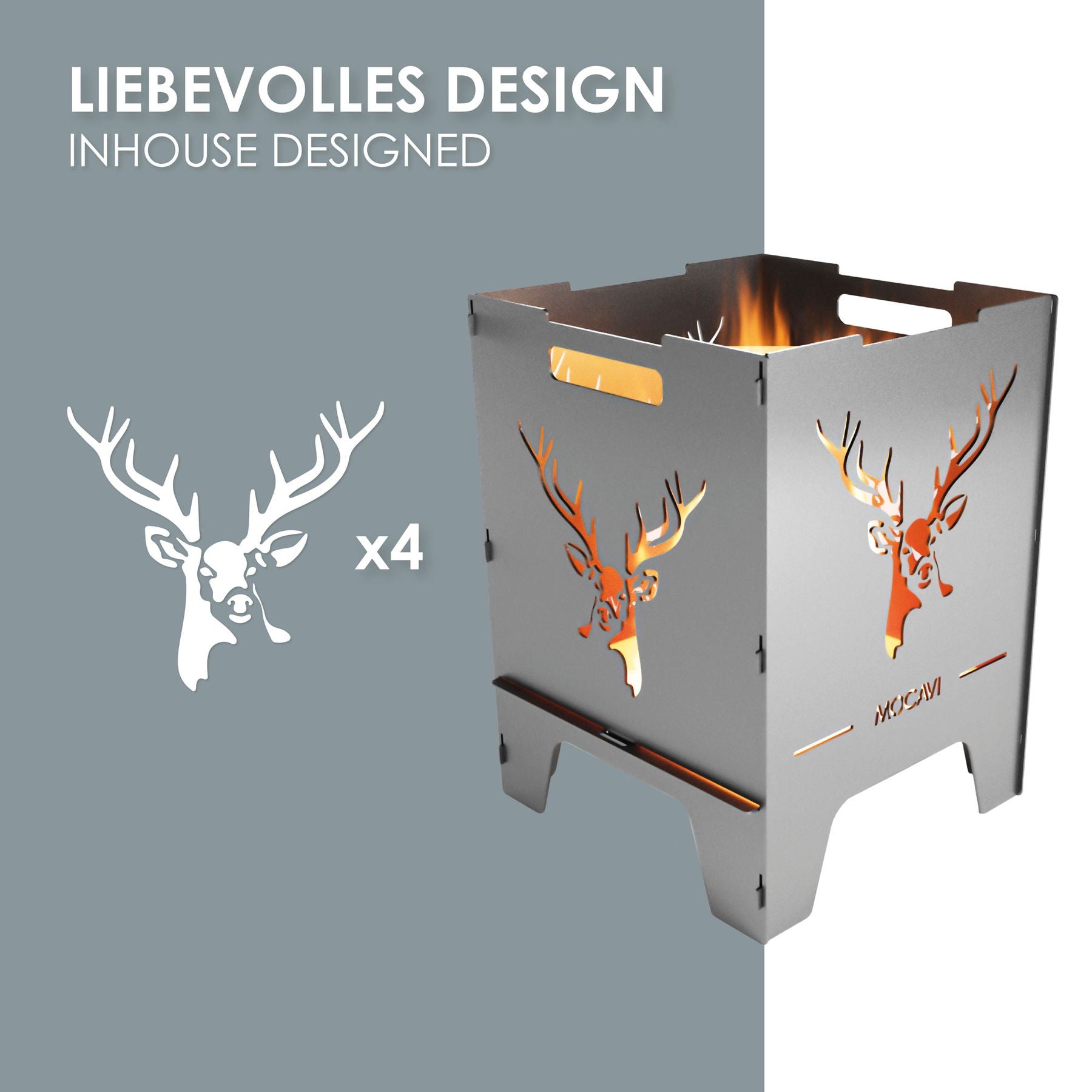 Edelstahl Feuerkorb Hirsch 52 cm | 3 mm V2A