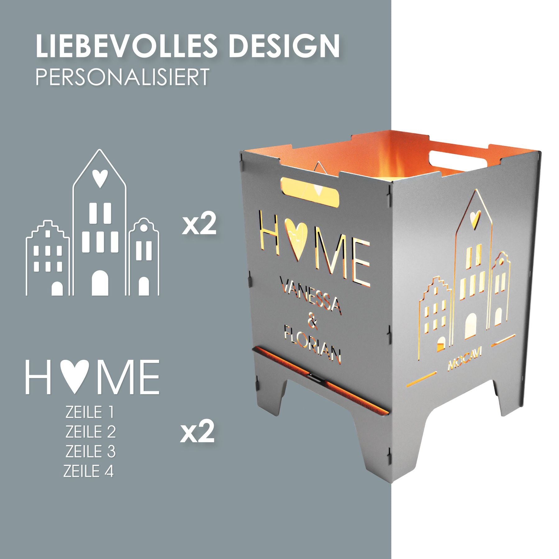 Edelstahl Feuerkorb Home 52 cm | 3 mm V2A personalisiert