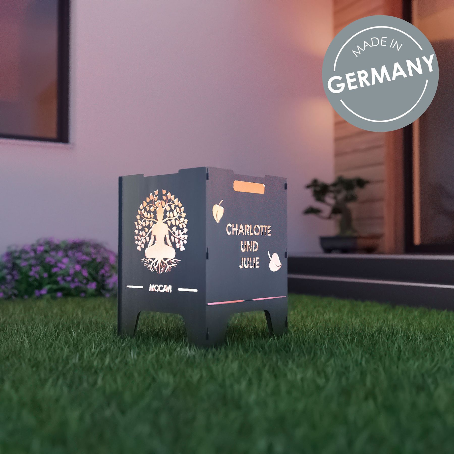 Edelstahl Feuerkorb Lebensbaum 52 cm | 3 mm V2A personalisiert