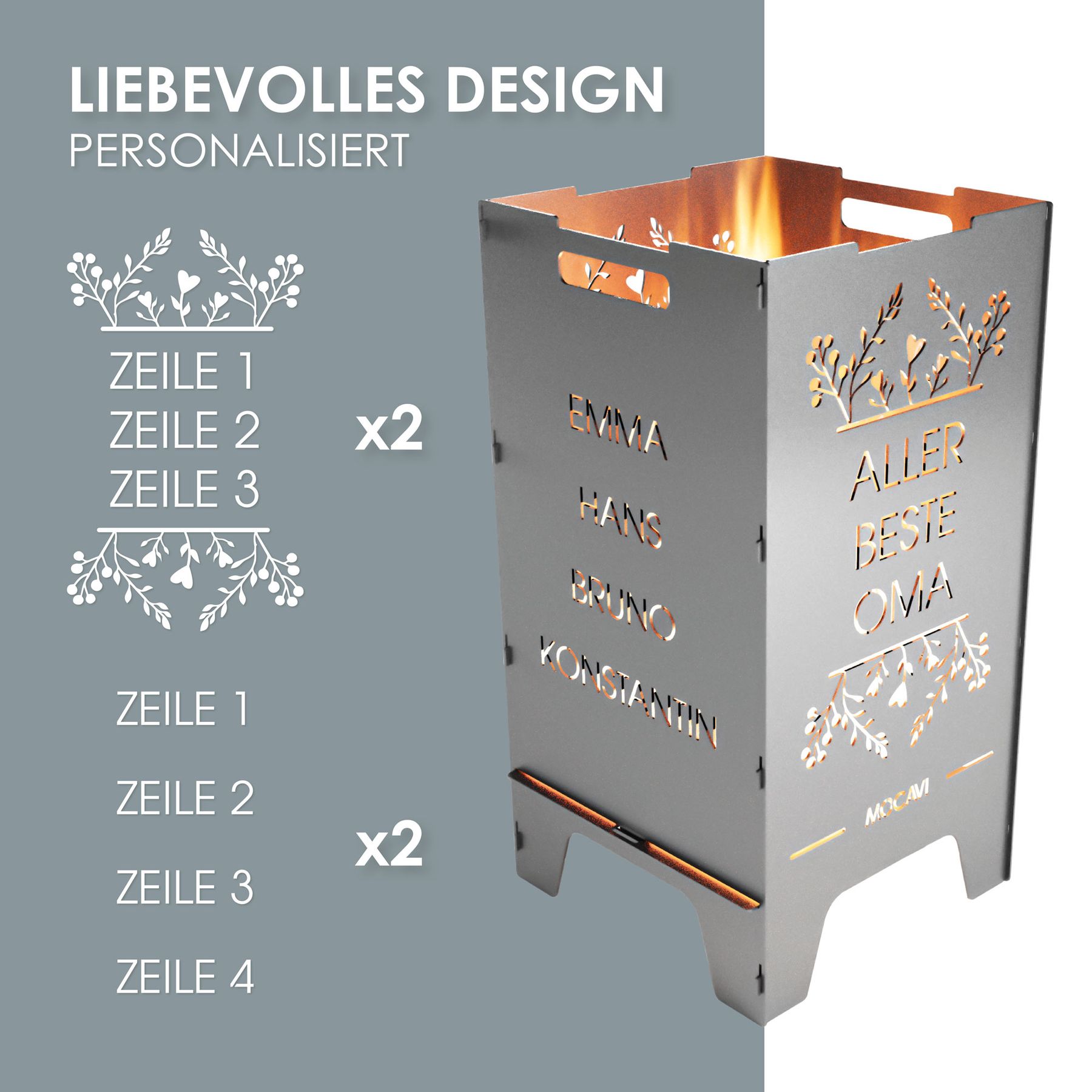 Edelstahl Feuertonne Beste 73 cm | 3 mm V2A personalisiert