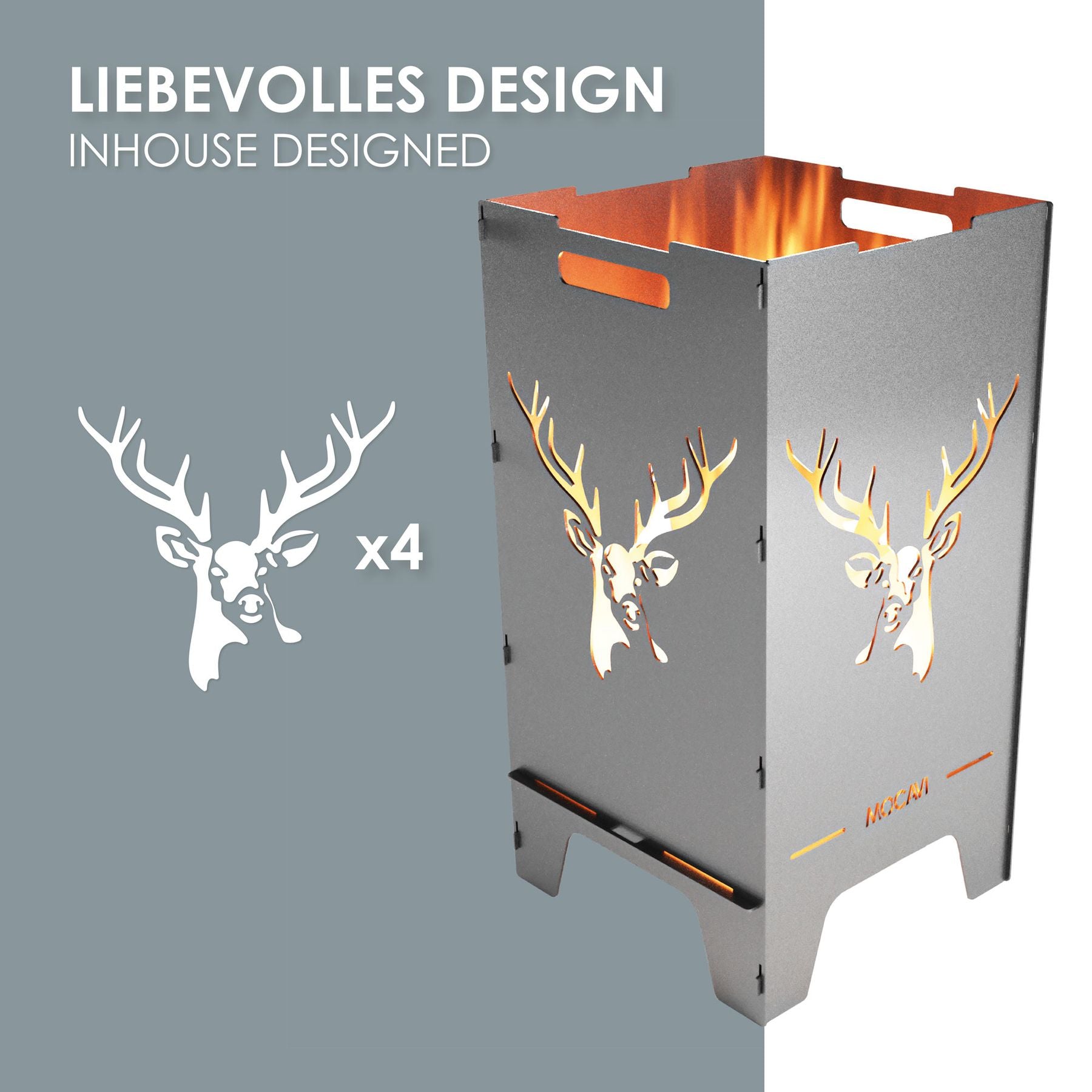 Edelstahl Feuertonne Hirsch 73 cm | 3 mm V2A