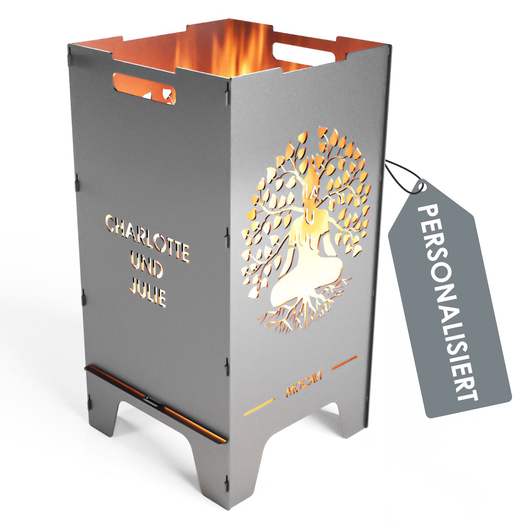 Edelstahl Feuertonne Lebensbaum 73 cm | 3 mm V2A personalisiert