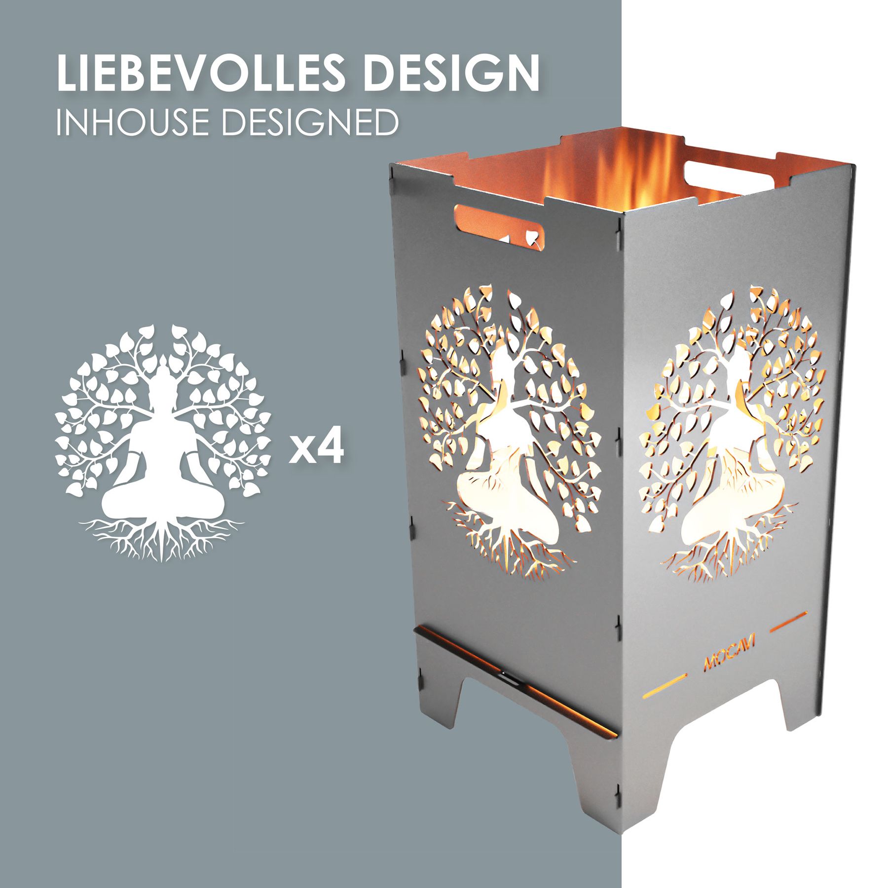 Edelstahl Feuertonne Lebensbaum 73 cm | 3 mm V2A