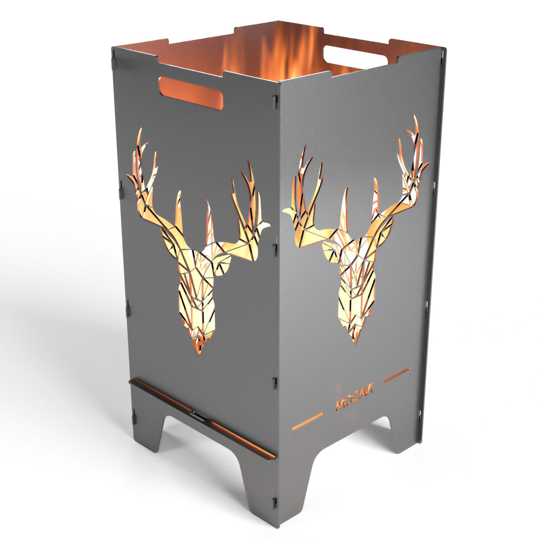 Feuertonne mit moderem Motiv Hirschkopf - Stahl rostend - mit Ascheblech - tragbar -vielseitig einsetzbar