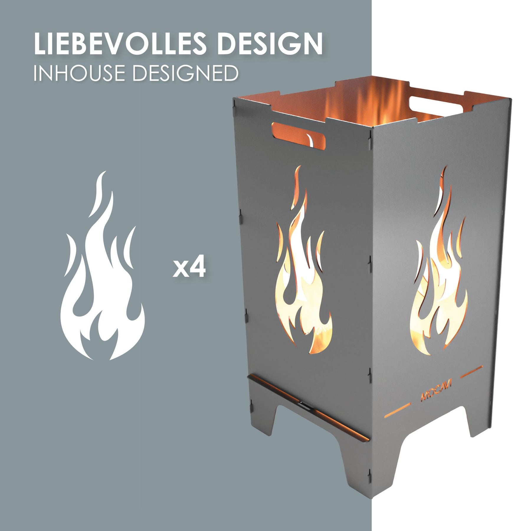 Feuerkorb MOCAVI Fire - liebevolles Design - Motiv Flamme - brennendes Feuer