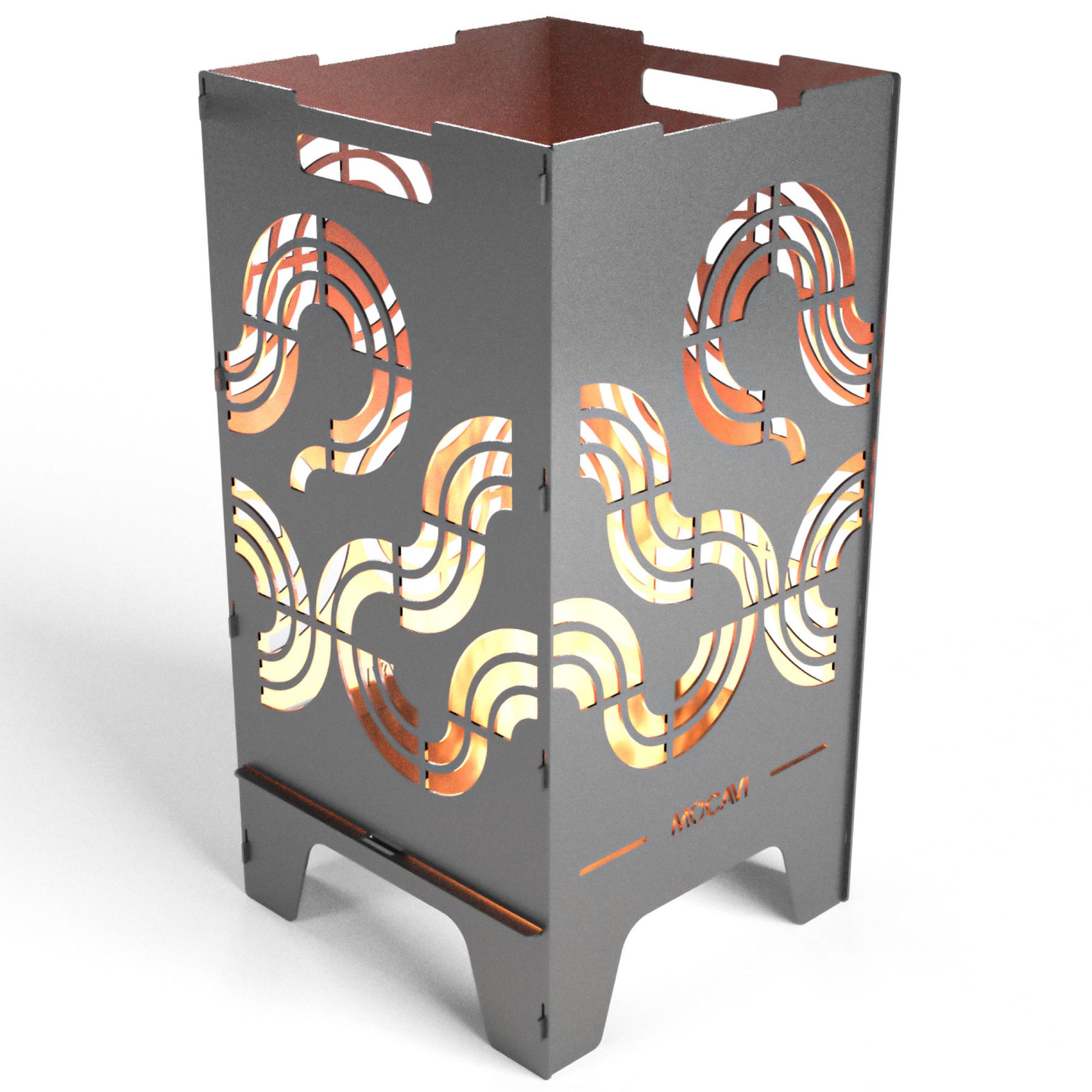 Feuertonne mit markanten Wellen und Linien - starkes Design und tolle Lichteffekte - MOCAVI Fire Feuertonnen Identity