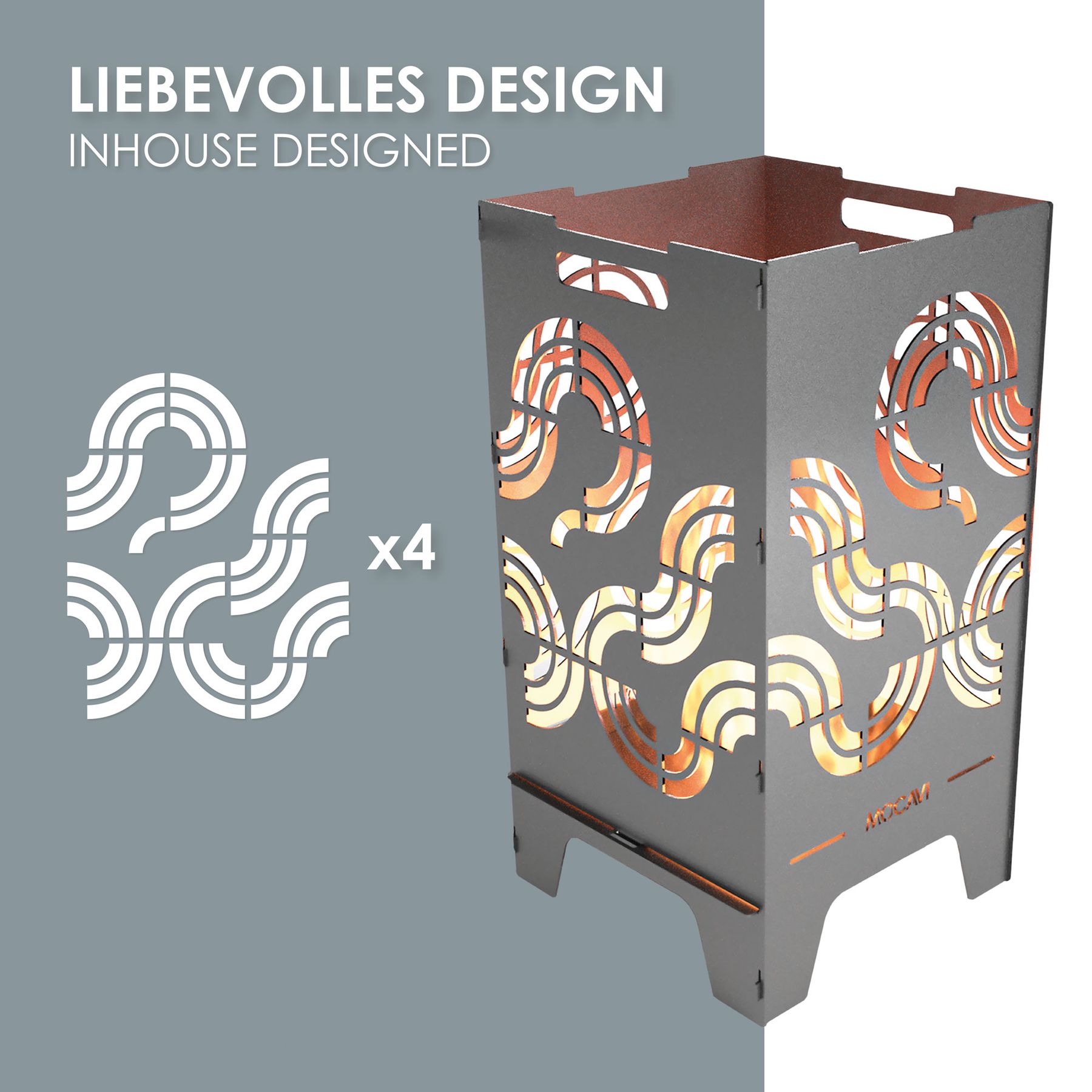 Feuerkorb MOCAVI Fire - liebevolles Design - Motiv Identity - Linien und Wellen