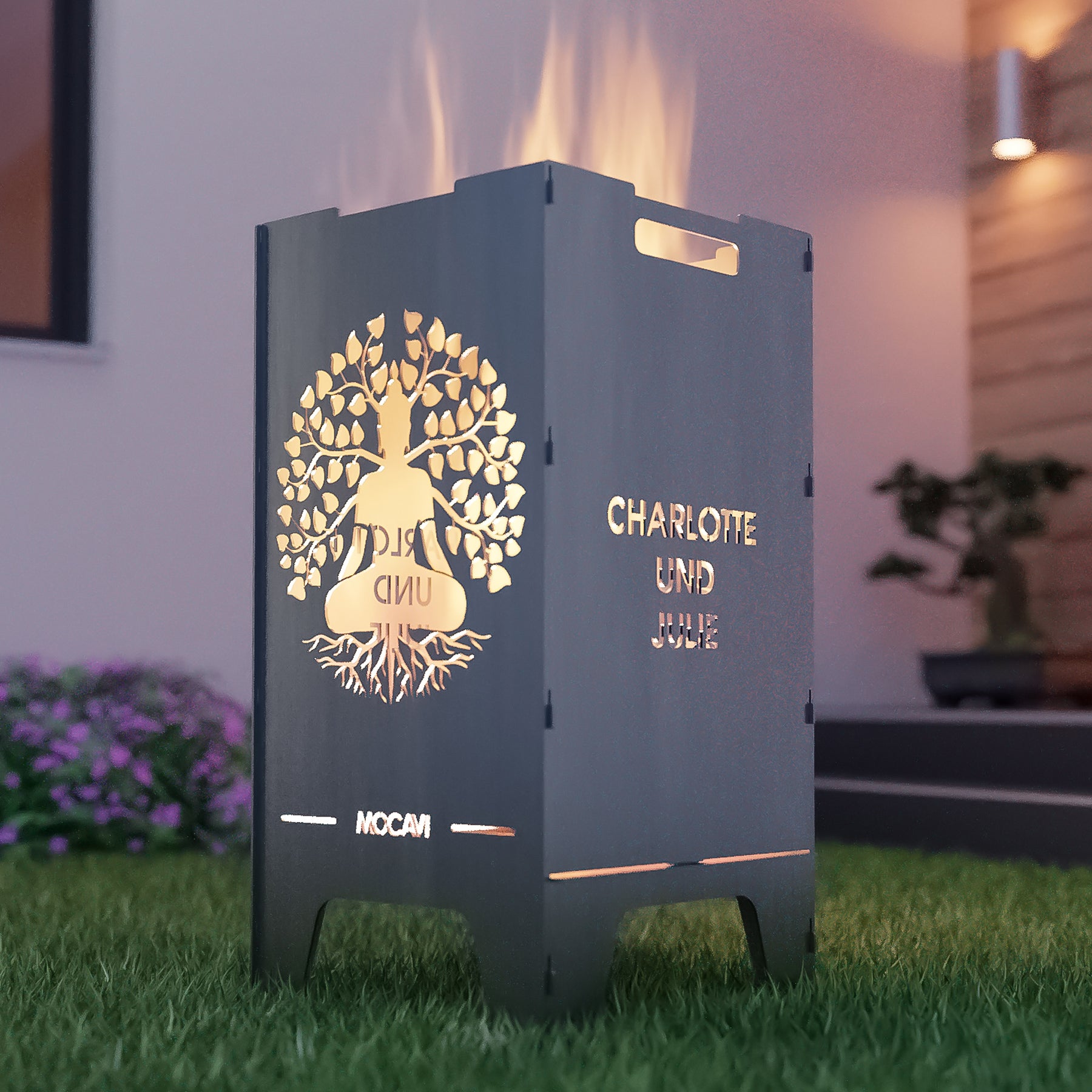 Feuertonne Lebensbaum 73 cm | 3 mm Stahl personalisiert