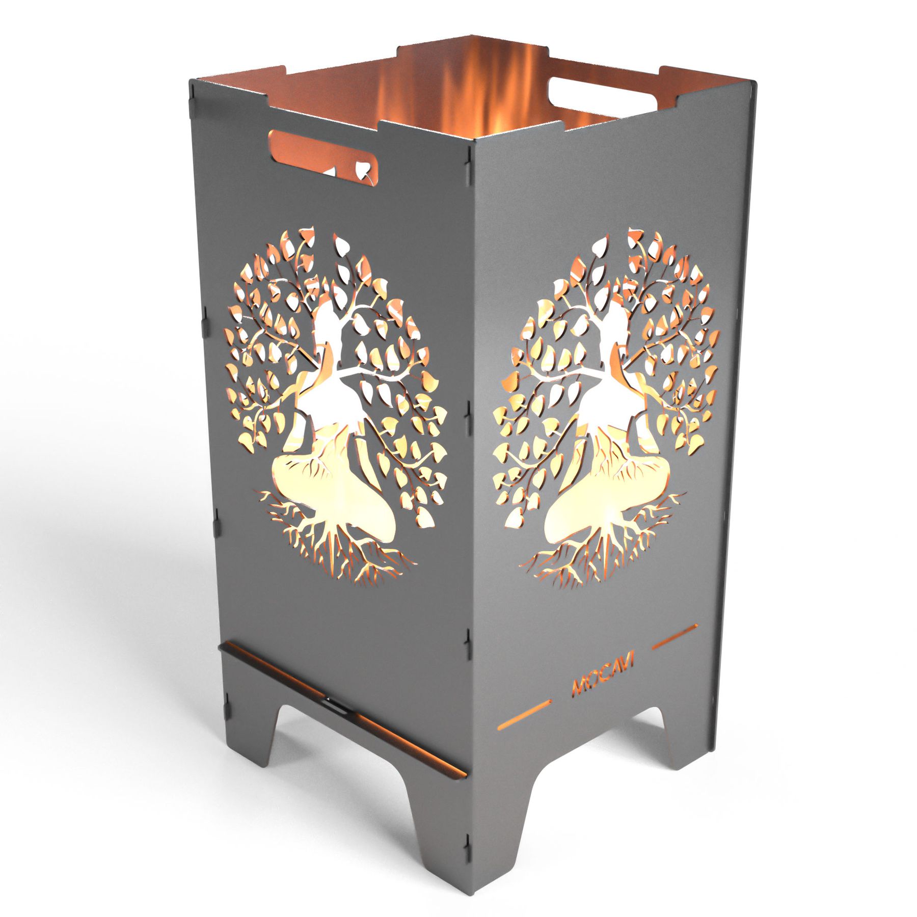 Feuertonne Motiv Lebensbaum, Stahl rostend, stabil und sicher