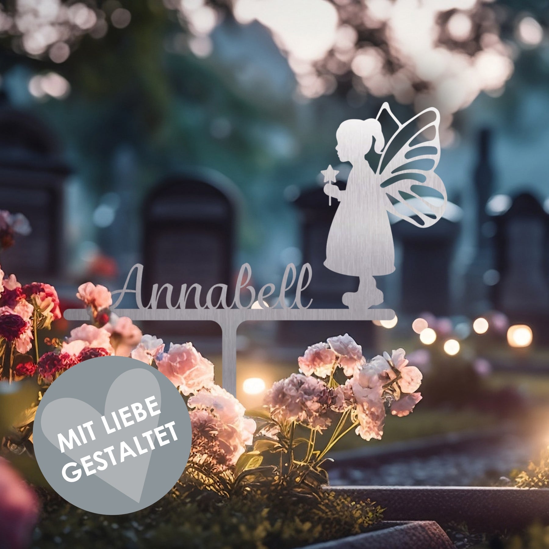 Grabstecker Engel Annabell personalisiert Edelstahl
