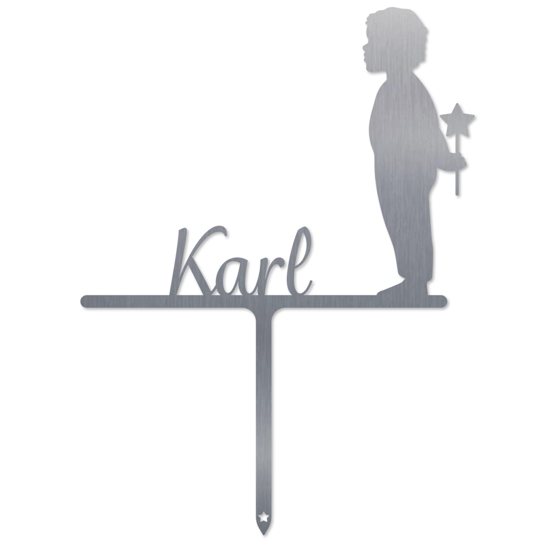 Grabstecker Junge mit Stern Karl personalisiert Edelstahl