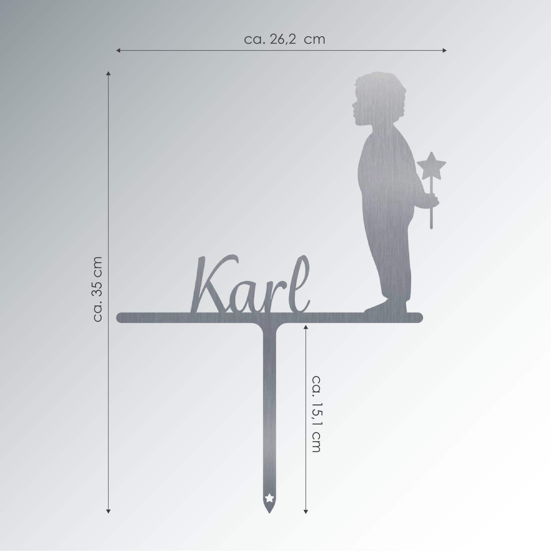 Grabstecker Junge mit Stern Karl personalisiert Edelstahl