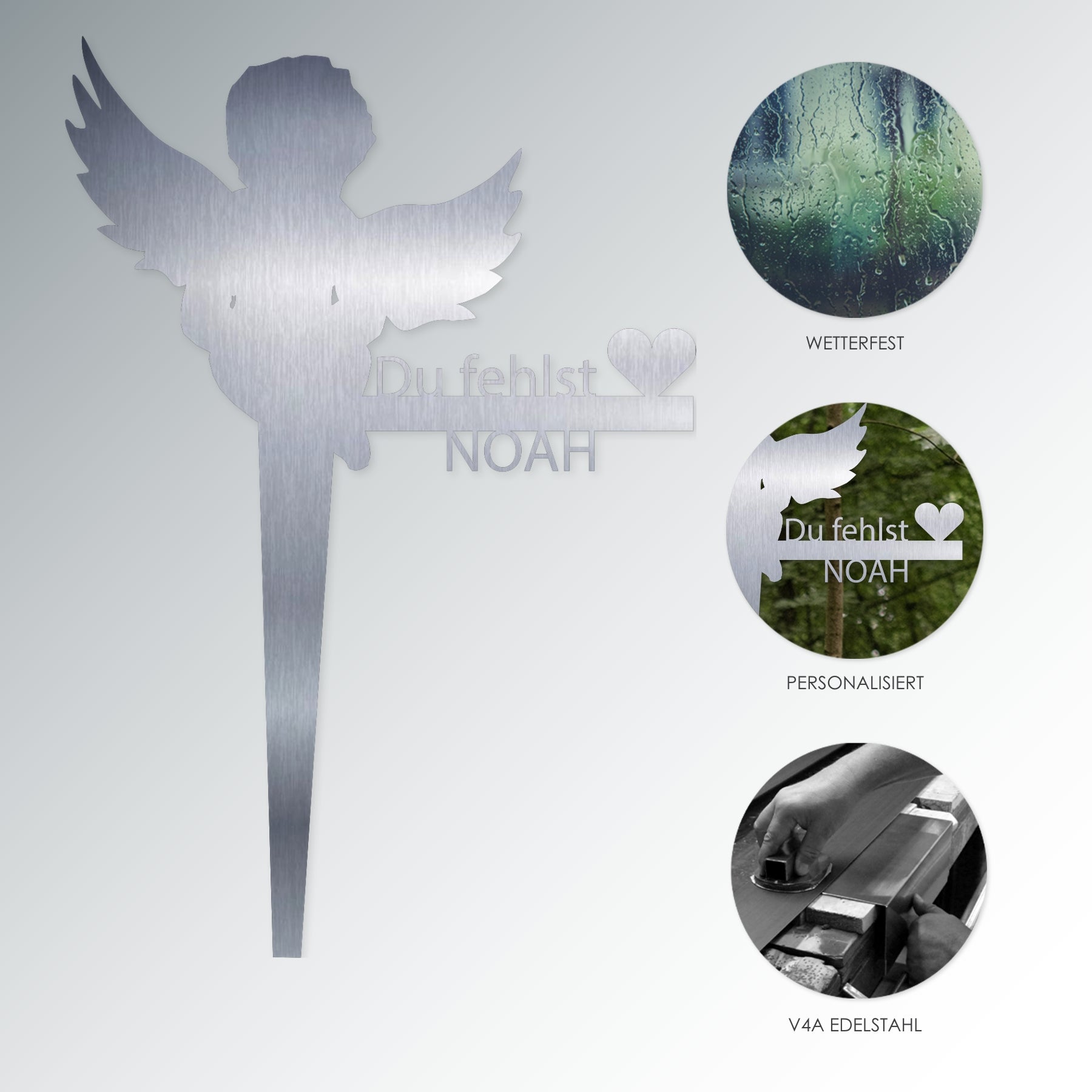 Grabstecker Engel Noah personalisiert Edelstahl