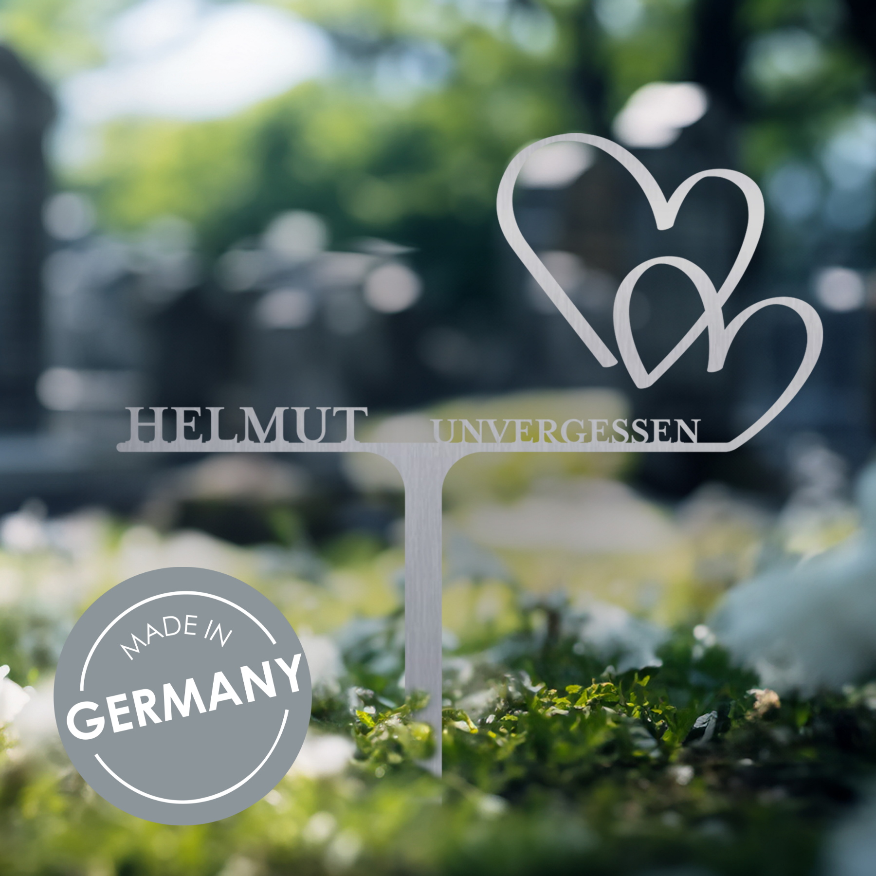 Grabstecker Herzen personalisiert Edelstahl
