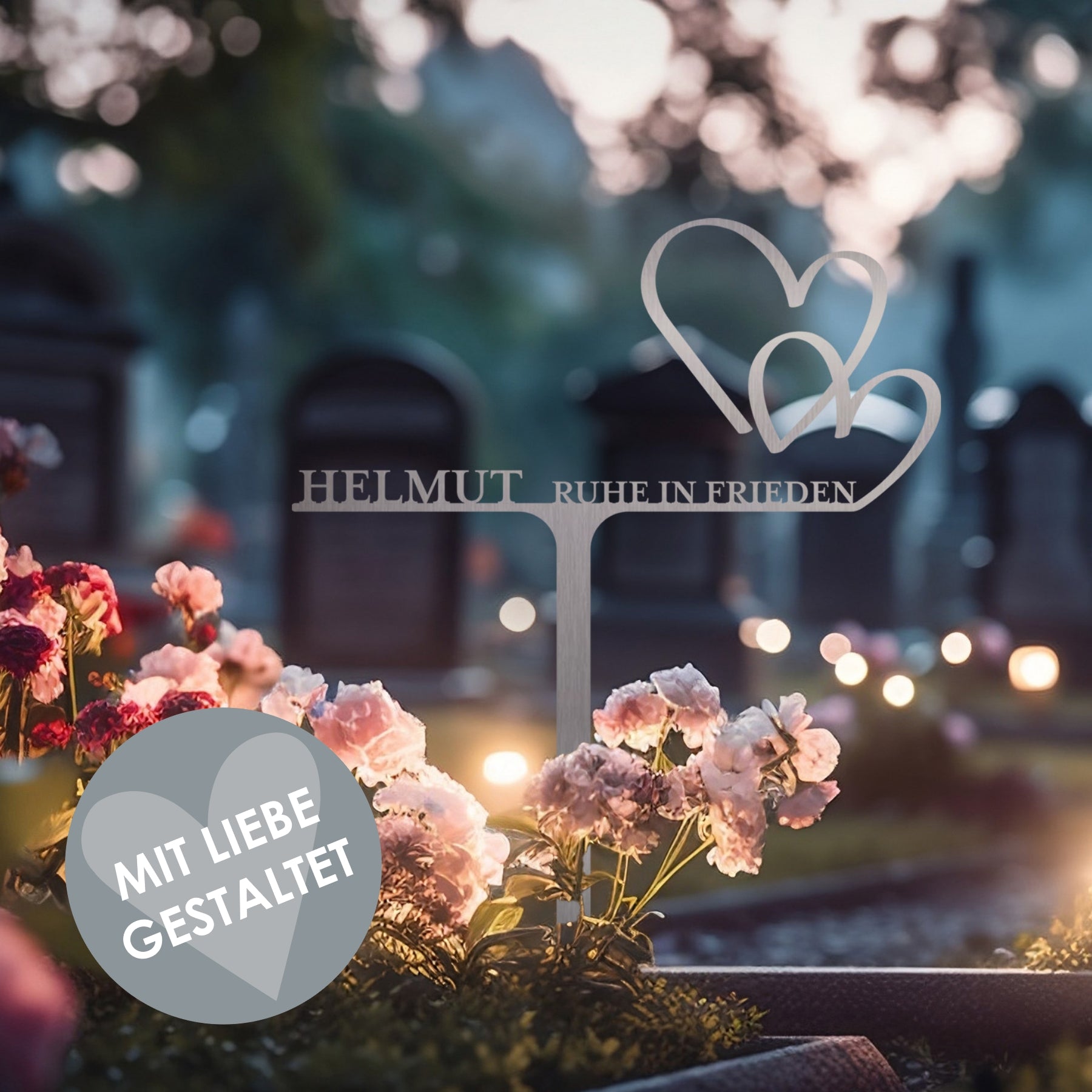 Grabstecker Herzen personalisiert Edelstahl