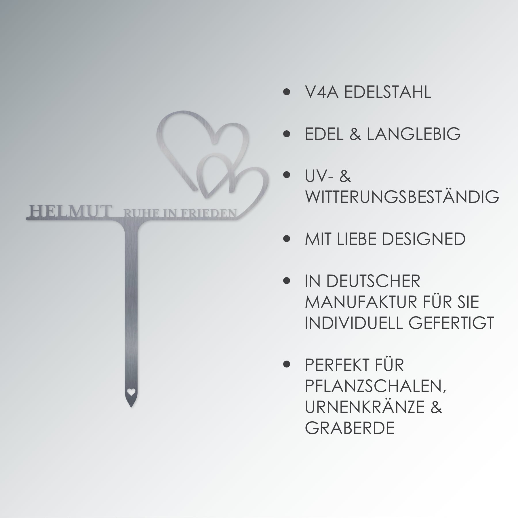 Grabstecker Herzen personalisiert Edelstahl
