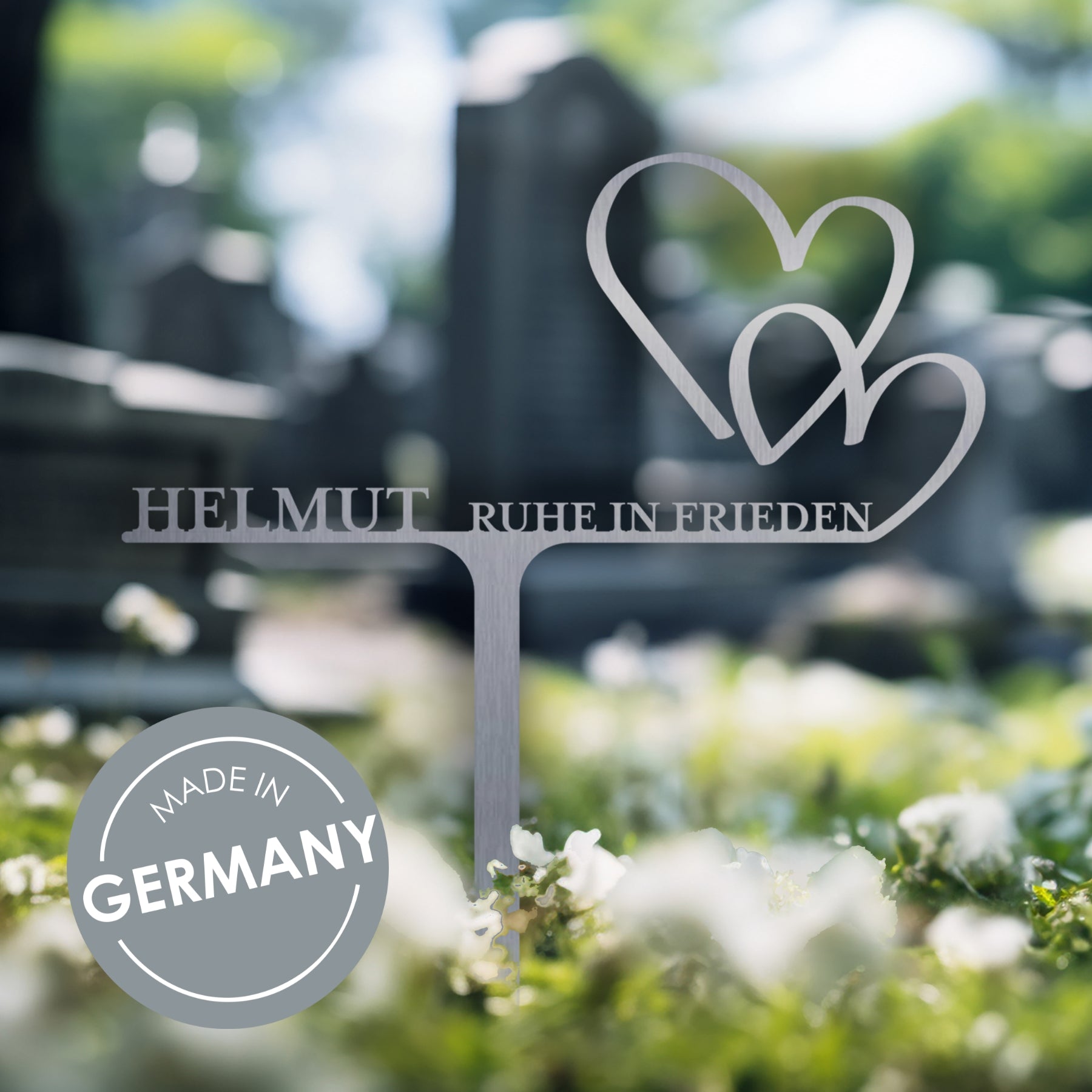 Grabstecker Herzen personalisiert Edelstahl