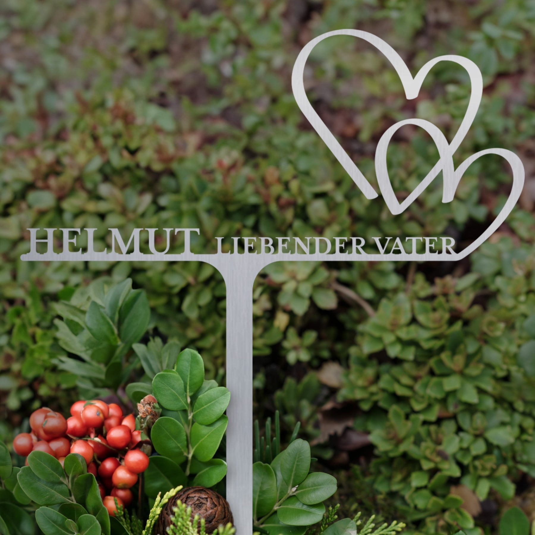 Grabstecker Herzen personalisiert Edelstahl