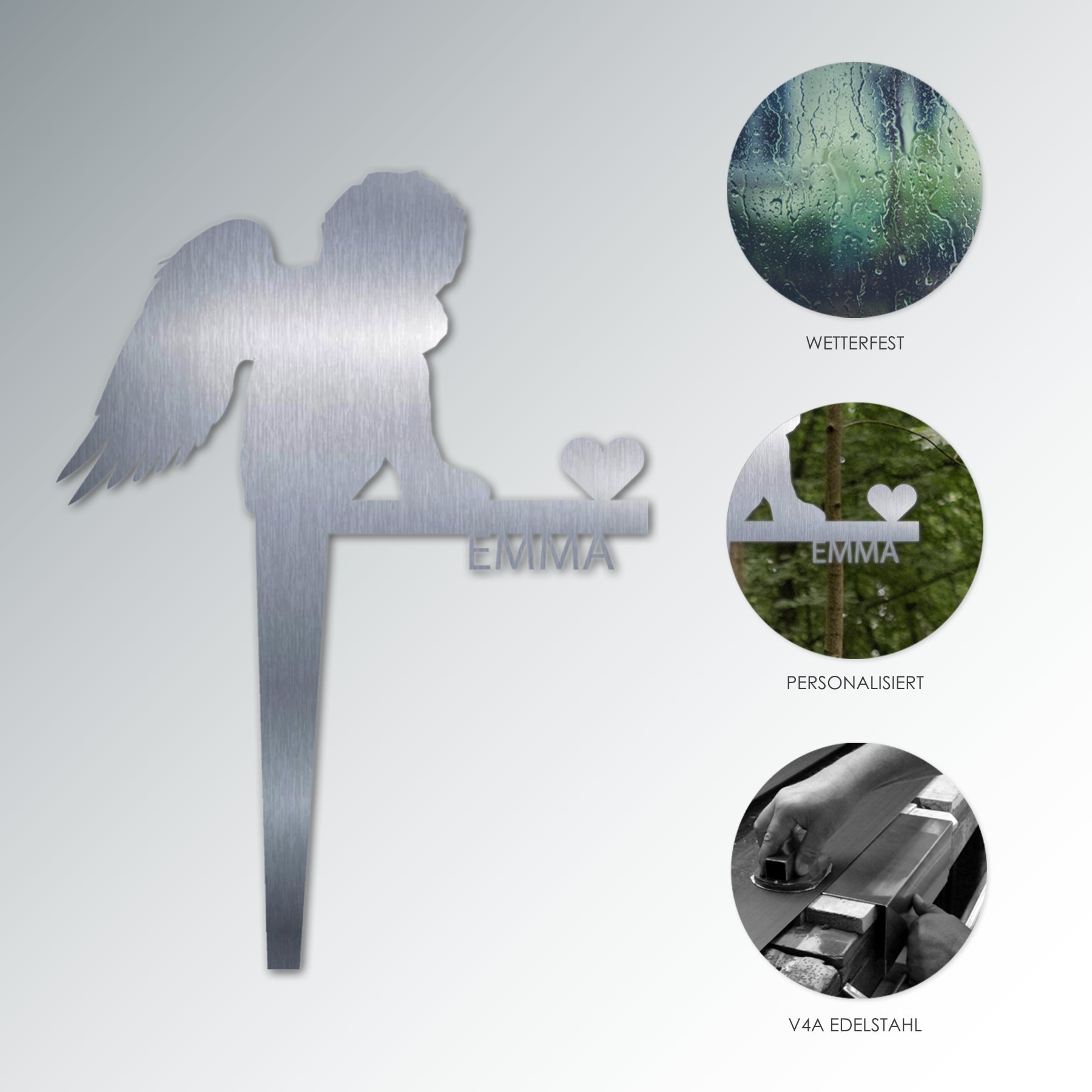 Grabstecker Engel Emma personalisiert Edelstahl