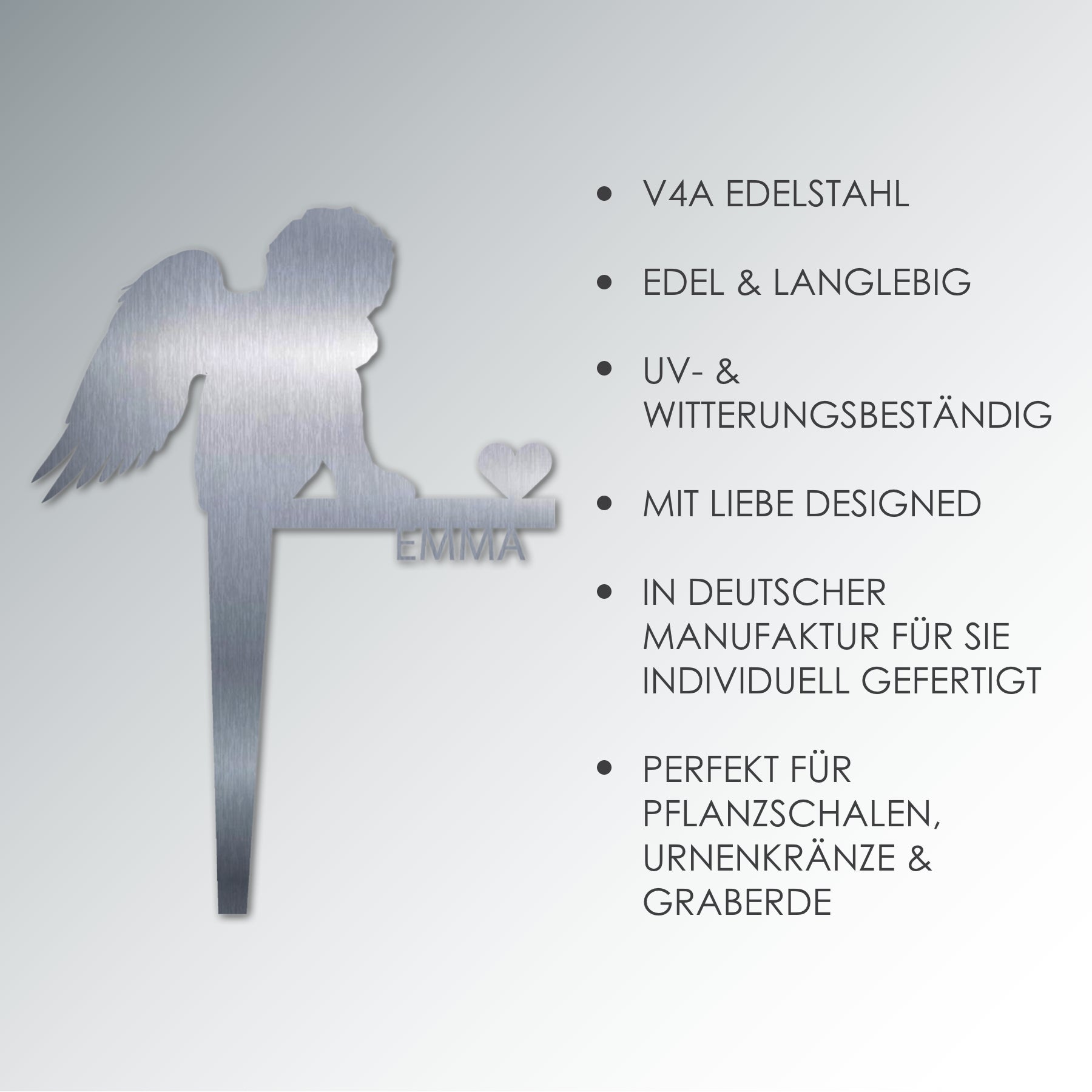 Grabstecker Engel Emma personalisiert Edelstahl