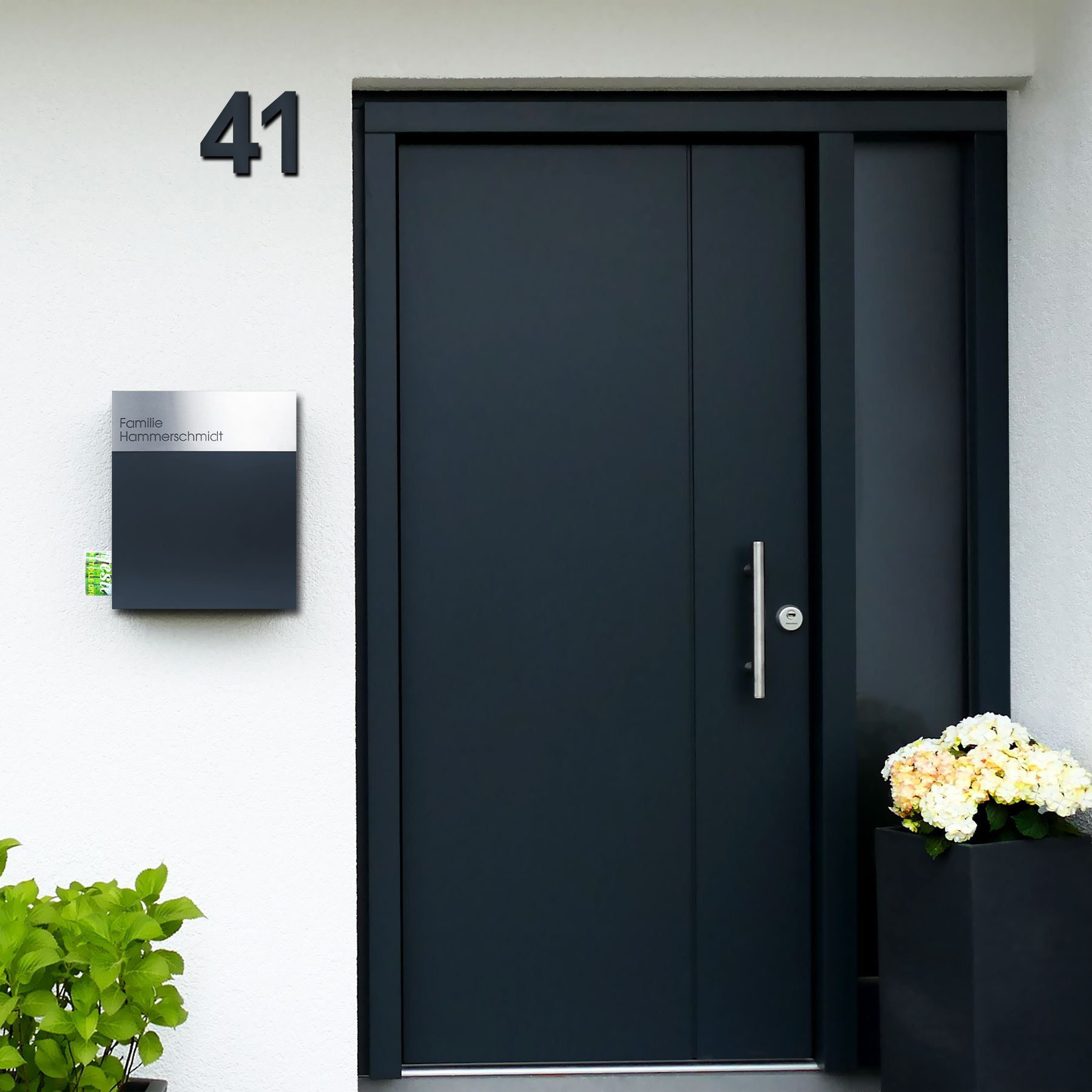 Hausnummer HS20 modern zum Einschlagen anthrazit RAL 7016 aus V4A-Edelstahl Höhe 15 cm