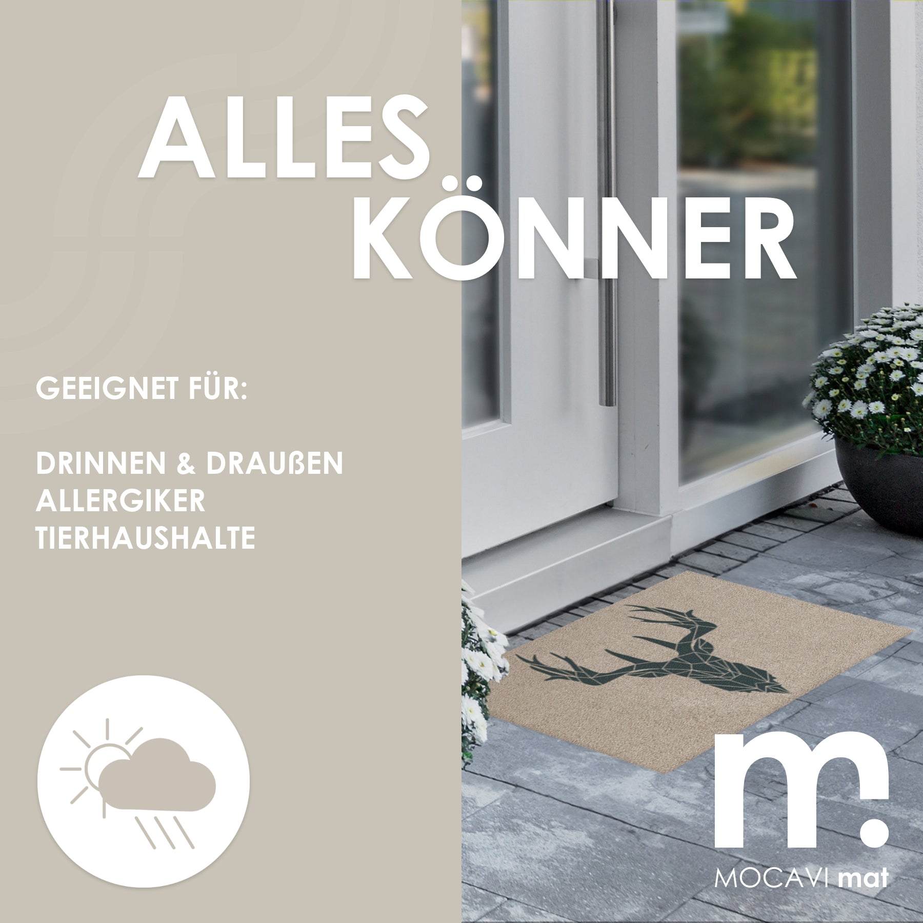 Fußmatte 45x70 Mat Hirsch mit Rand beige