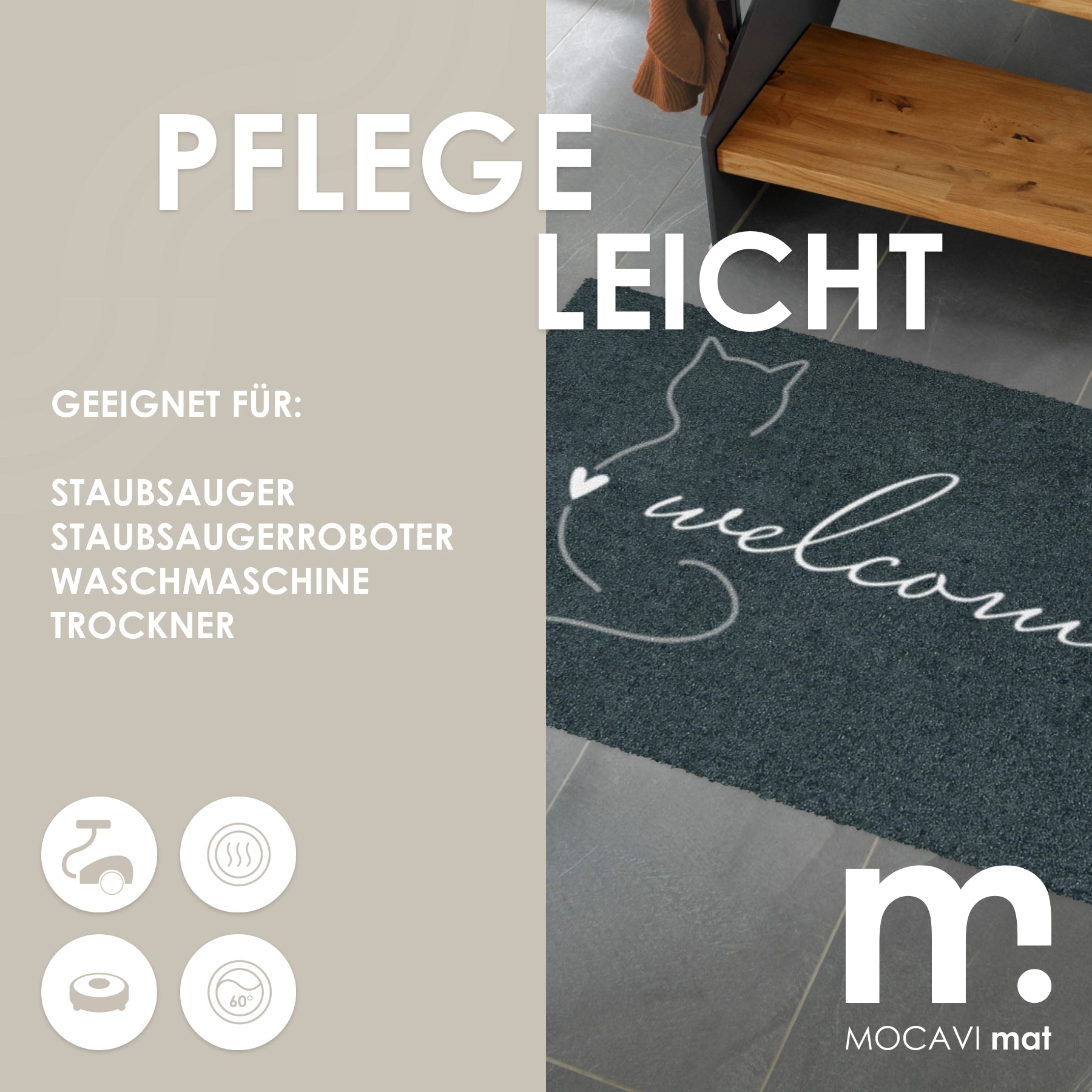 Fußmatte 45x70 Mat Katze welcome mit Rand anthrazit