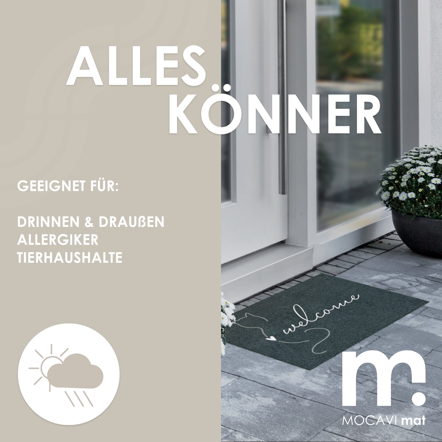 Fußmatte 45x70 Mat Katze welcome mit Rand anthrazit