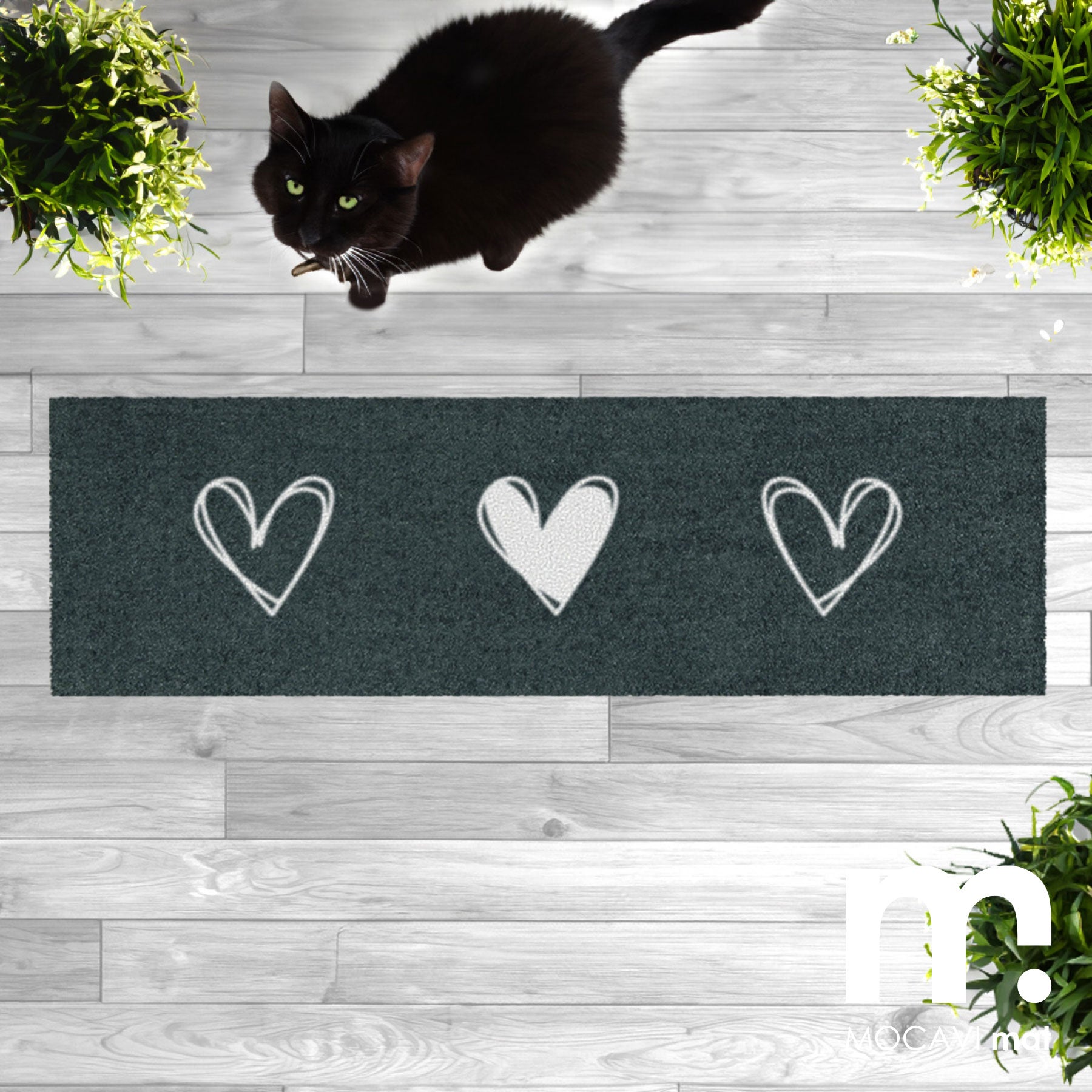 Läufer außen innen anthrazit Motiv Herzen