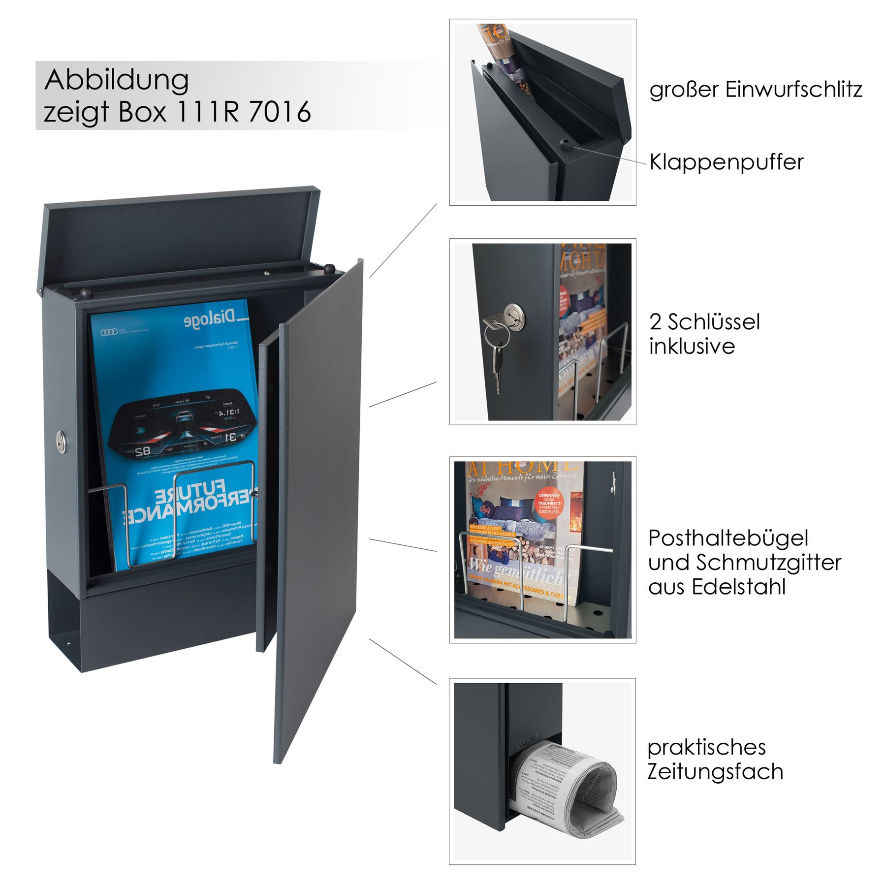 Briefkasten Box 111r dunkelgrau