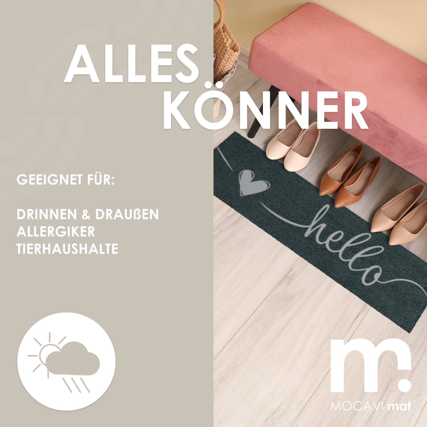 Läufer klein 30x100 Mat Schuhparkplatz Hello anthrazit