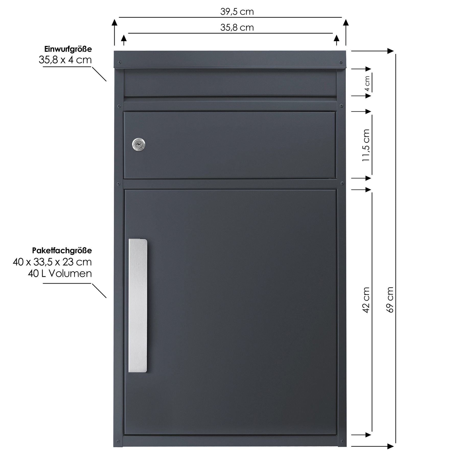 Paketbriefkasten 45M anthrazit (Ral 7016) Design-Paketkasten modern
